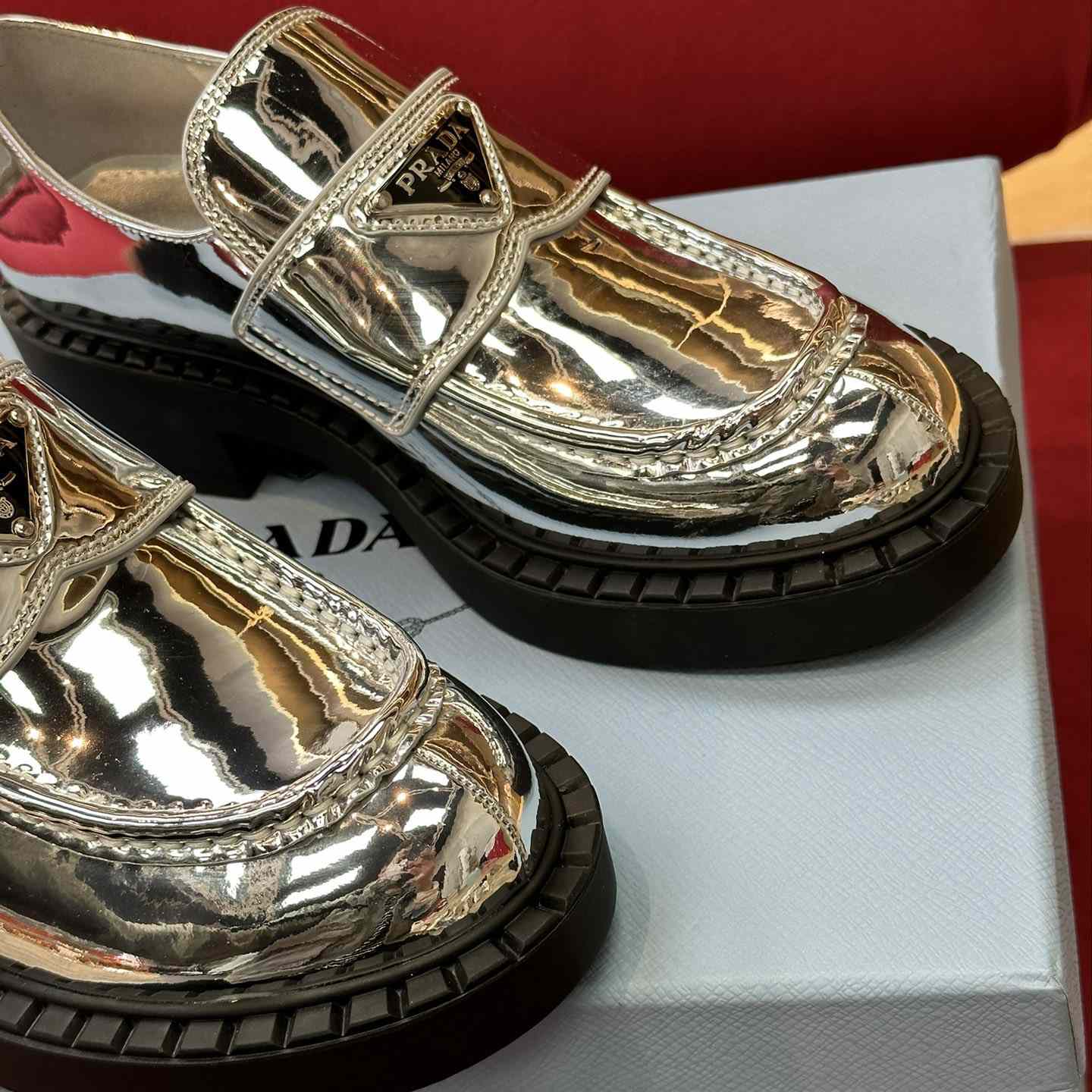 Prada Metallic Leather Loafers - DesignerGu