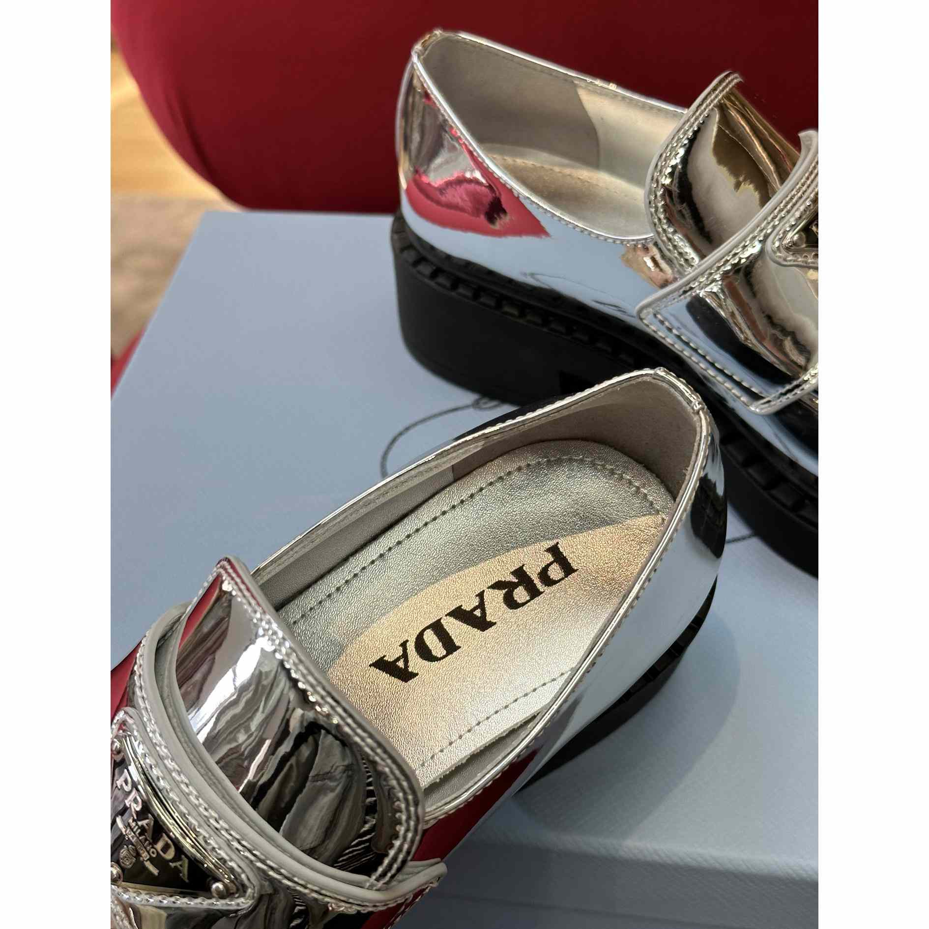 Prada Metallic Leather Loafers - DesignerGu