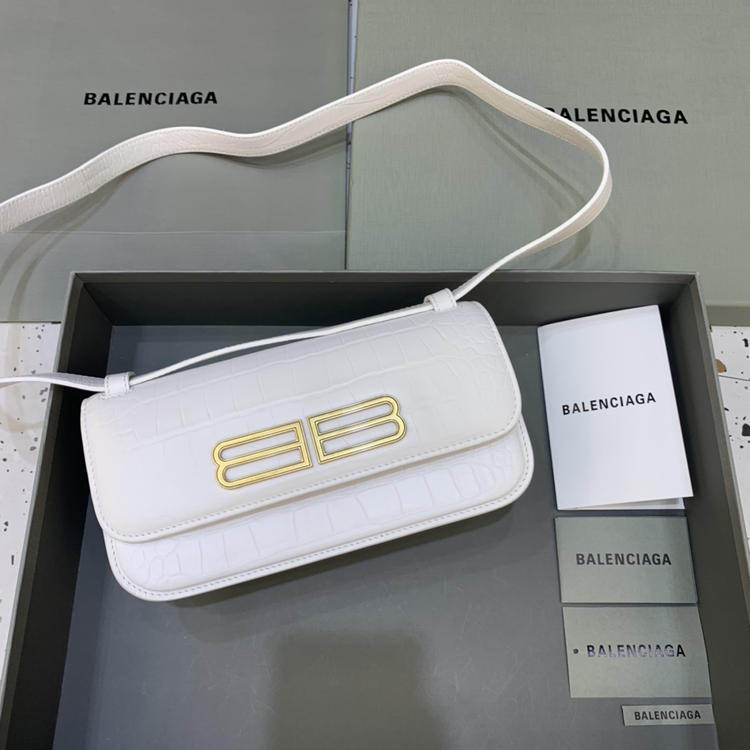 Balenciaga Women's Gossip Small Bag In Stripe Embossed Calfskin In White(23.5-12.4-10.4cm) - DesignerGu