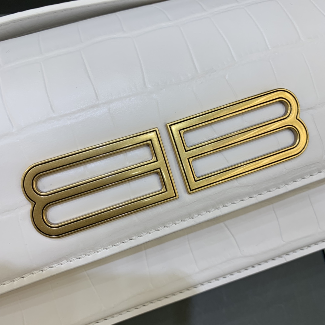 Balenciaga Women's Gossip Small Bag In Stripe Embossed Calfskin In White(23.5-12.4-10.4cm) - DesignerGu