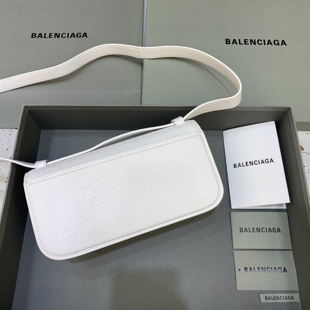 Balenciaga Women's Gossip Small Bag In Stripe Embossed Calfskin In White(23.5-12.4-10.4cm) - DesignerGu