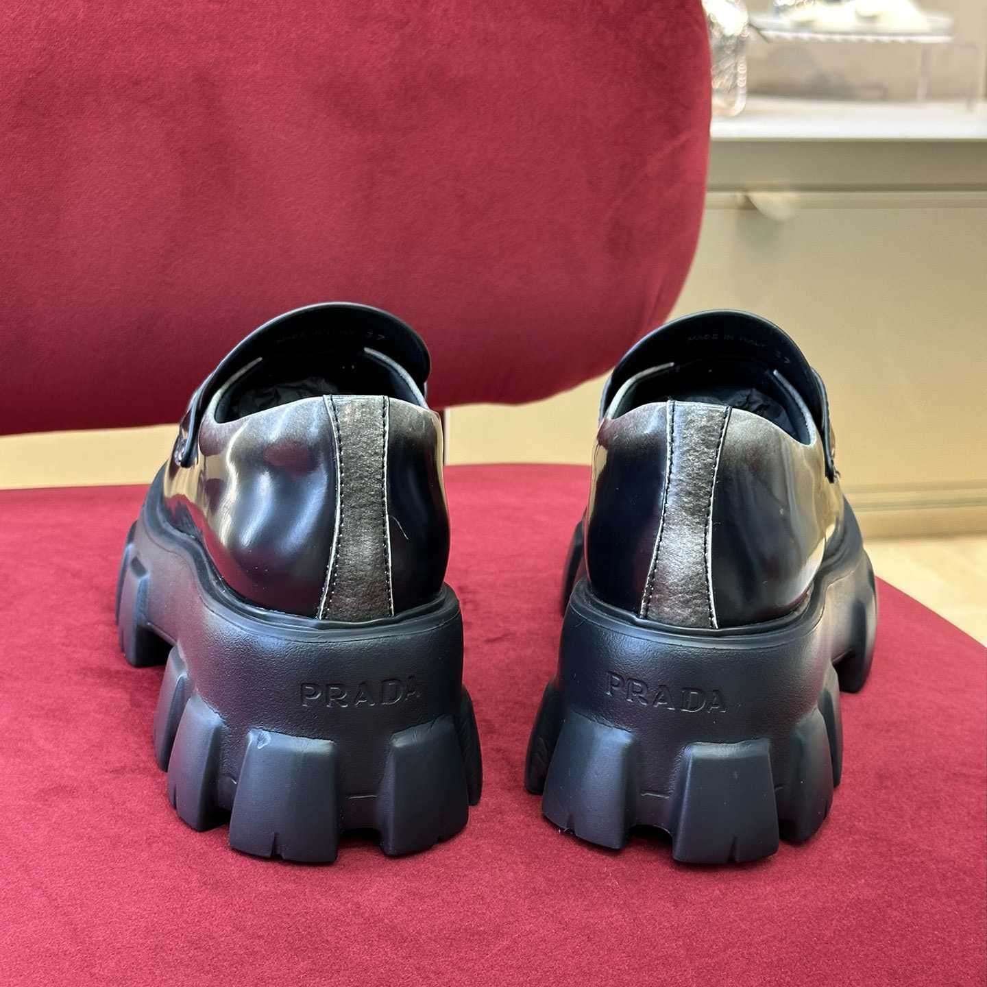 Prada Brushed Leather Monolith Loafers - DesignerGu