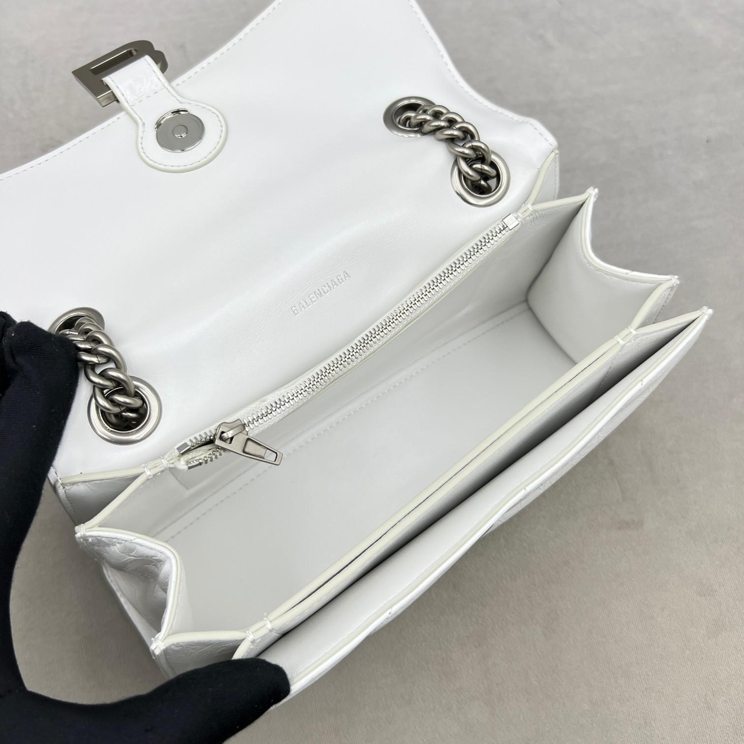 Balenciaga Women's Crush Small Chain Bag Quilted In Optic White(25-15-9.5cm) - DesignerGu