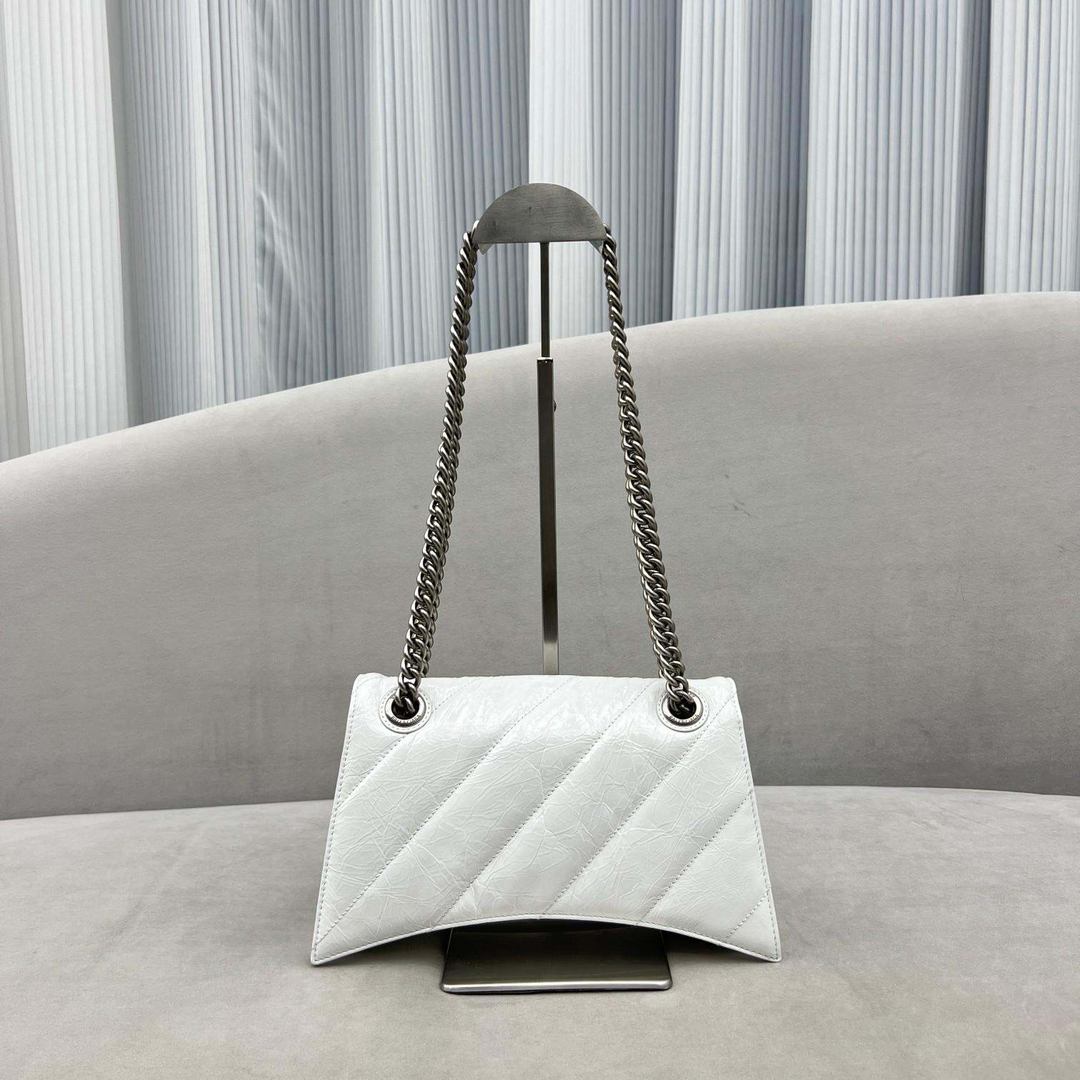 Balenciaga Women's Crush Small Chain Bag Quilted In Optic White(25-15-9.5cm) - DesignerGu