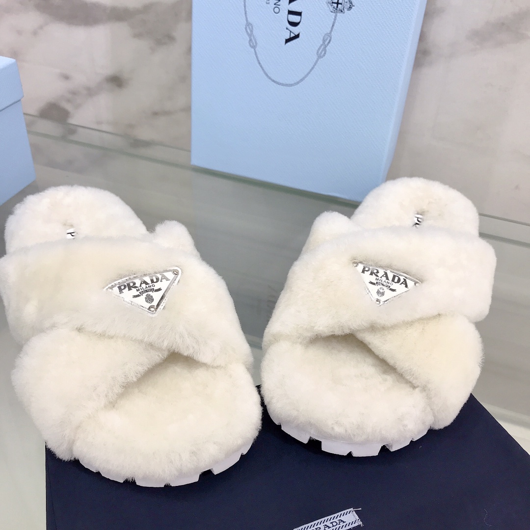 Prada Shearling Sandals - DesignerGu