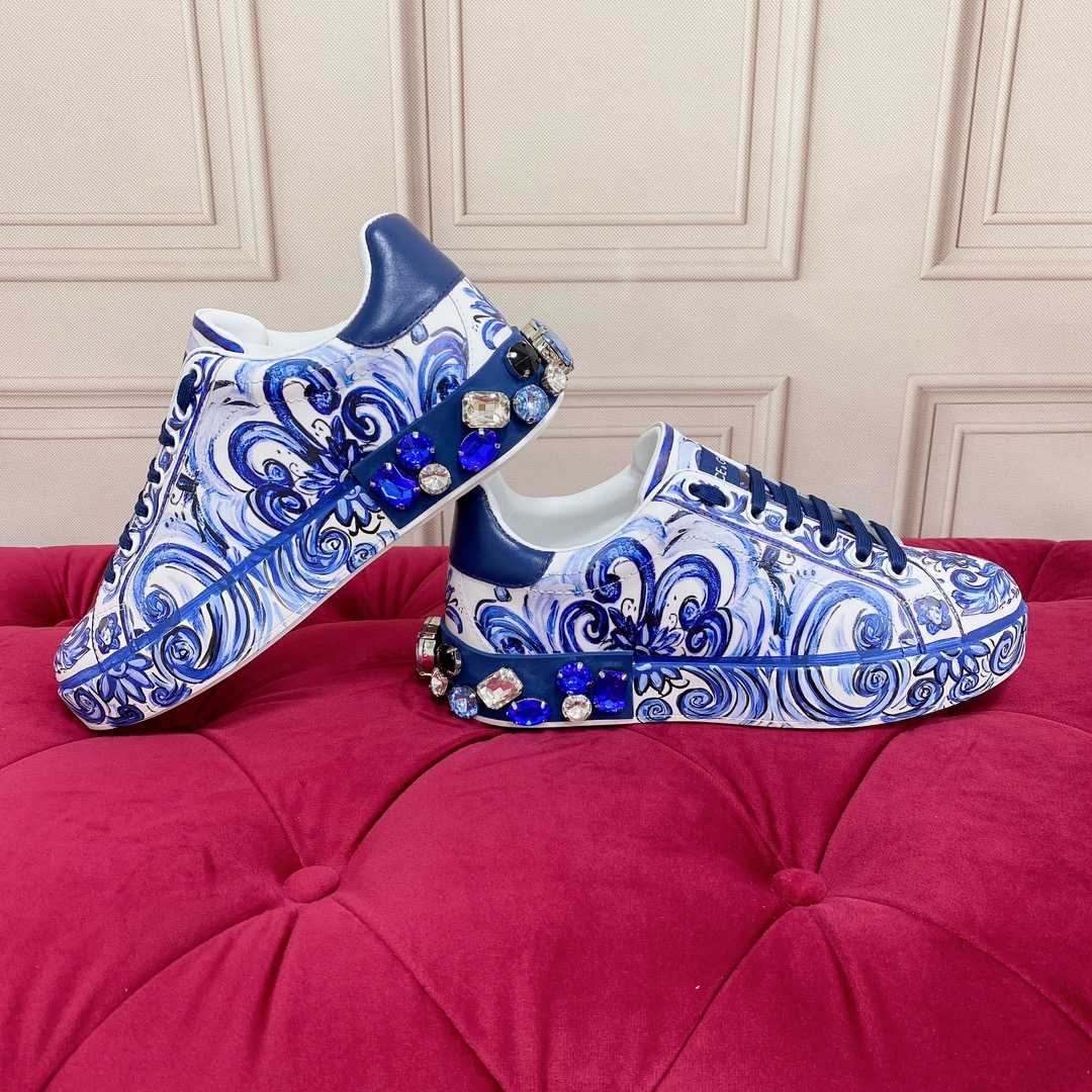 Dolce & Gabbana Majolica-Print Calfskin Portofino Sneakers - DesignerGu