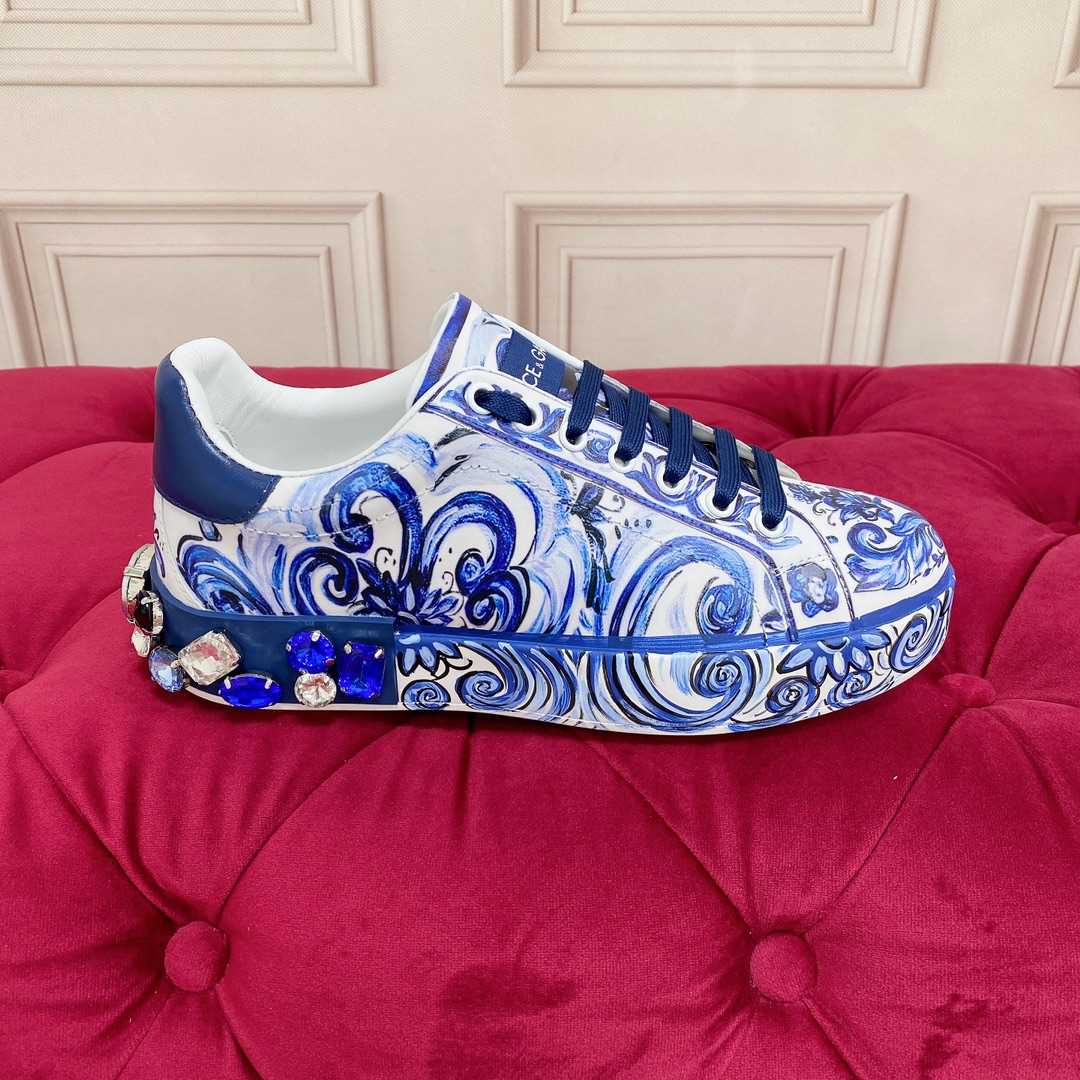 Dolce & Gabbana Majolica-Print Calfskin Portofino Sneakers - DesignerGu