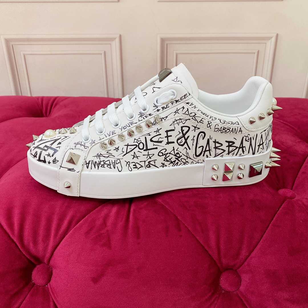 Dolce & Gabbana Calfskin Nappa Portofino Sneakers With Studs - DesignerGu