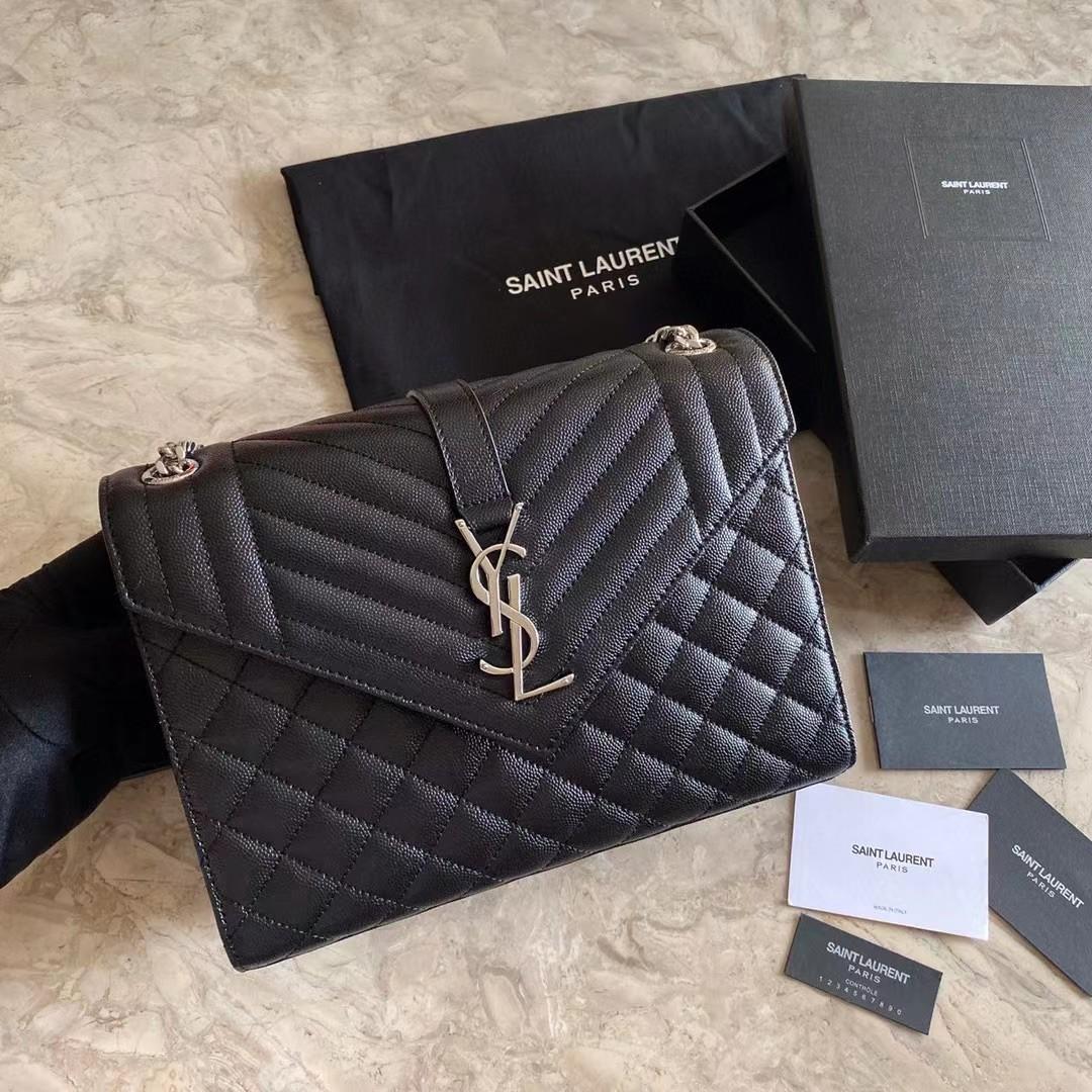 Saint Laurent Envelope Medium Chain Bag In Mix Matelasse Grain De Poudre Embossed Leather - DesignerGu