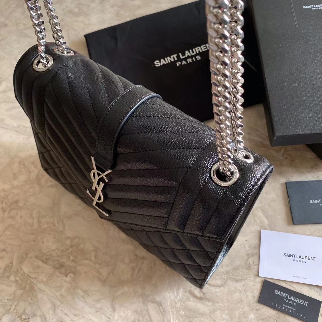 Saint Laurent Envelope Medium Chain Bag In Mix Matelasse Grain De Poudre Embossed Leather - DesignerGu