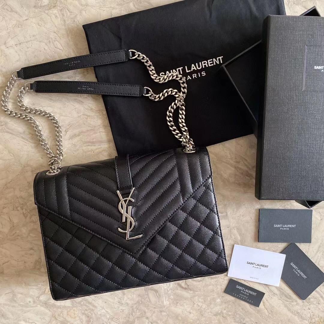 Saint Laurent Envelope Medium Chain Bag In Mix Matelasse Grain De Poudre Embossed Leather - DesignerGu
