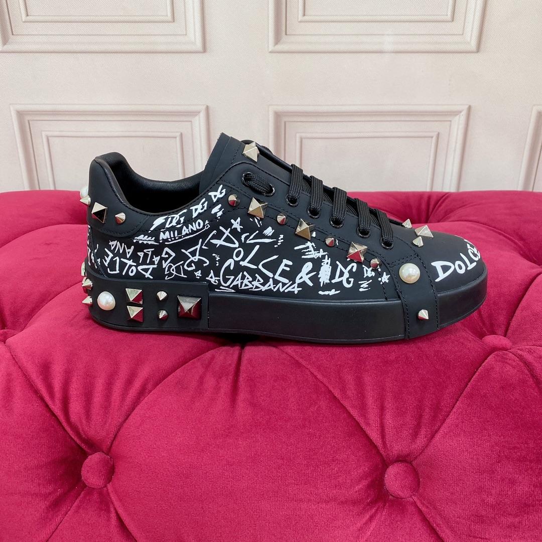 Dolce & Gabbana Calfskin Nappa Portofino Sneakers With Studs - DesignerGu