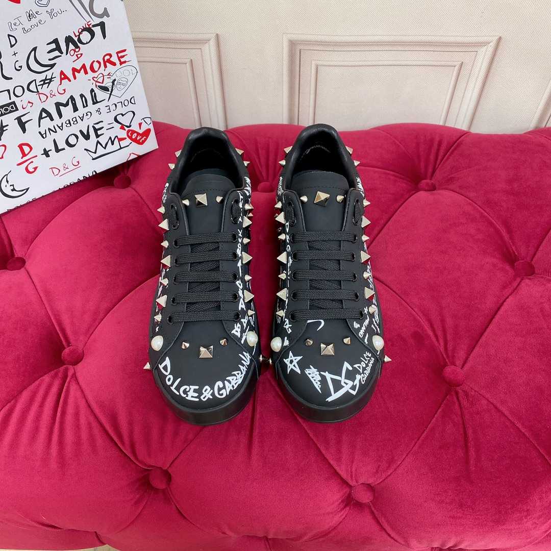 Dolce & Gabbana Calfskin Nappa Portofino Sneakers With Studs - DesignerGu