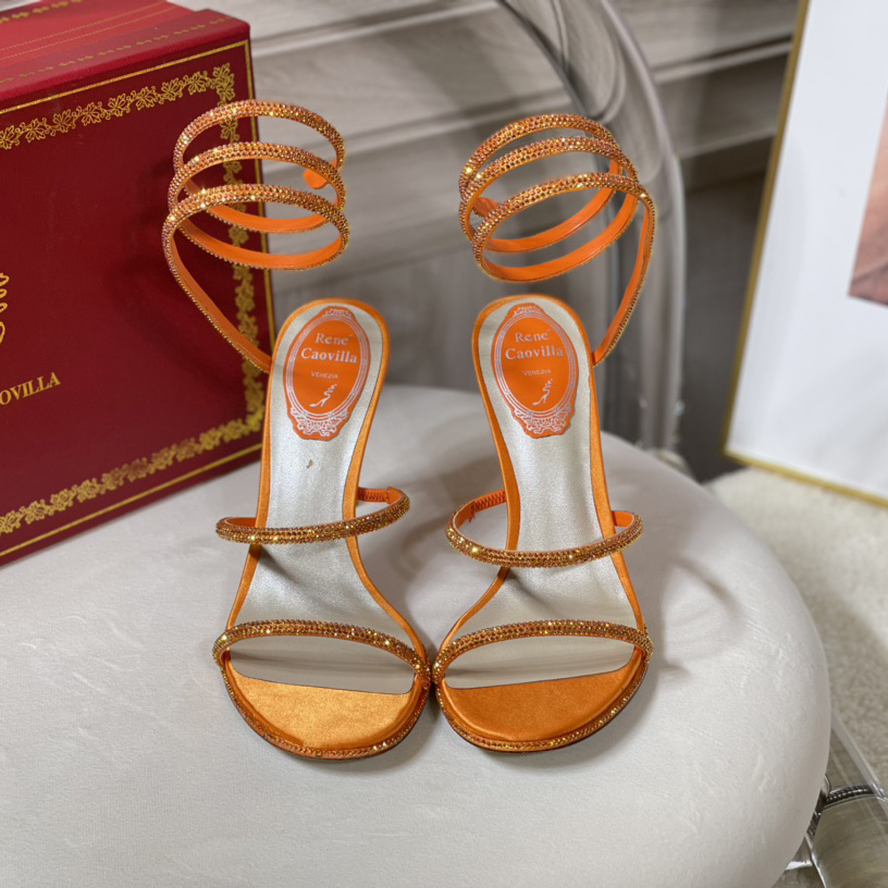 Rene Caovilla Cleo Crystal Orange Sandal - DesignerGu