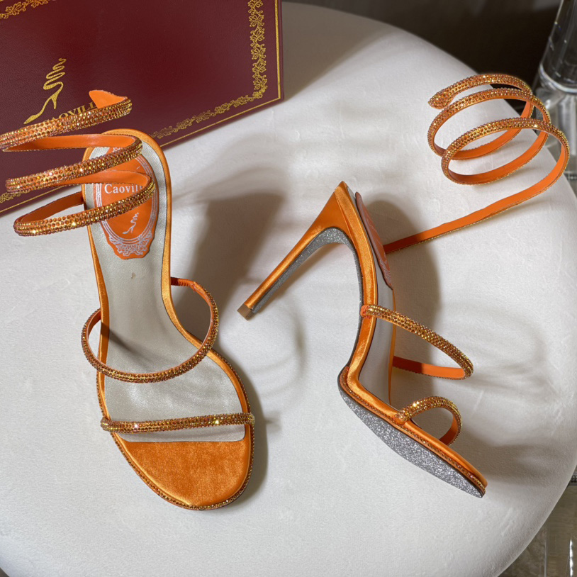 Rene Caovilla Cleo Crystal Orange Sandal - DesignerGu