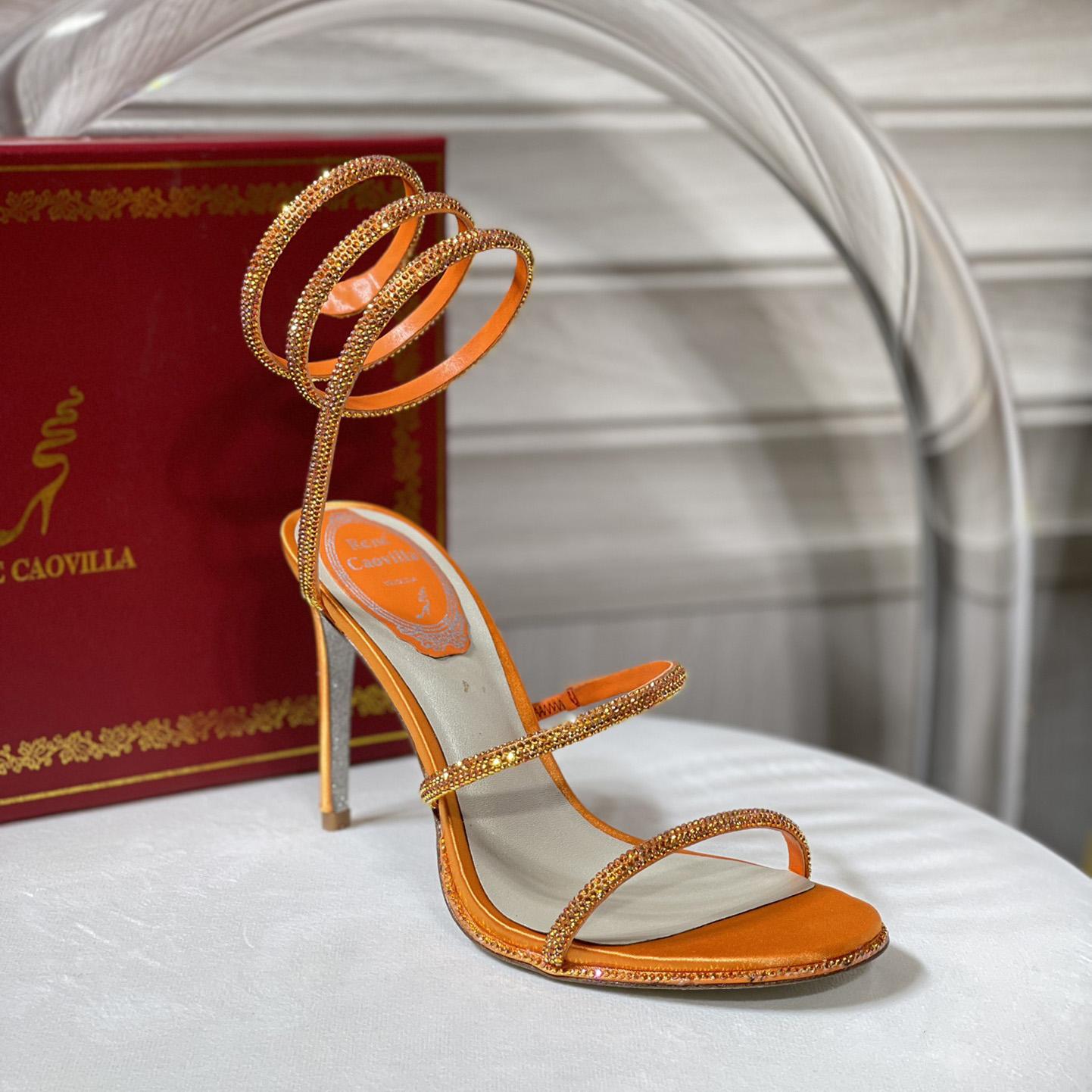 Rene Caovilla Cleo Crystal Orange Sandal - DesignerGu