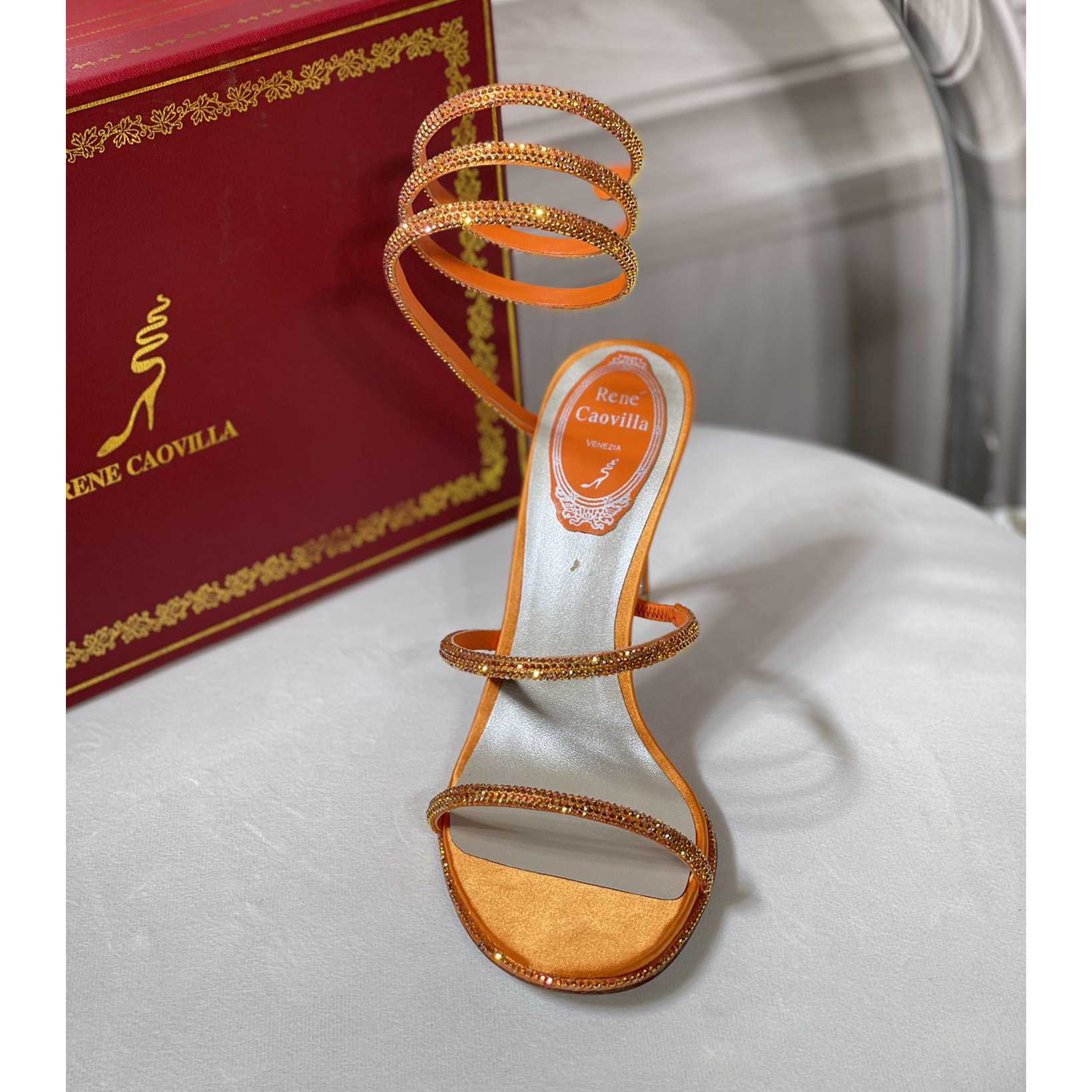 Rene Caovilla Cleo Crystal Orange Sandal - DesignerGu