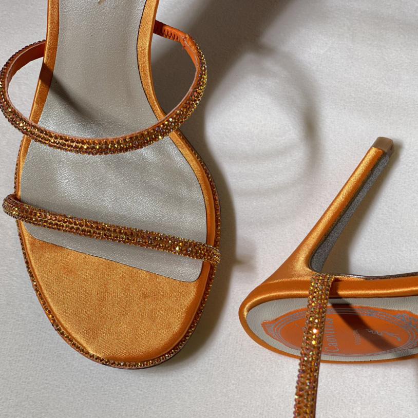 Rene Caovilla Cleo Crystal Orange Sandal - DesignerGu