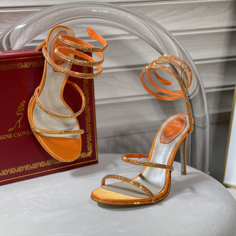 Rene Caovilla Cleo Crystal Orange Sandal - DesignerGu