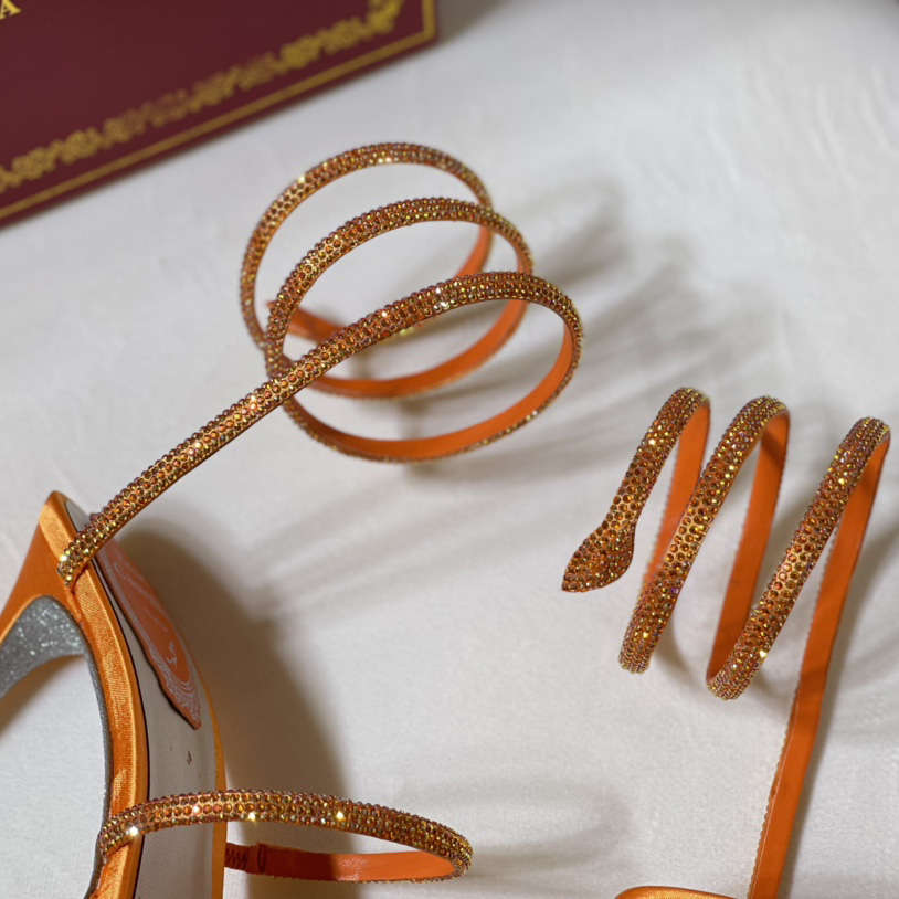 Rene Caovilla Cleo Crystal Orange Sandal - DesignerGu