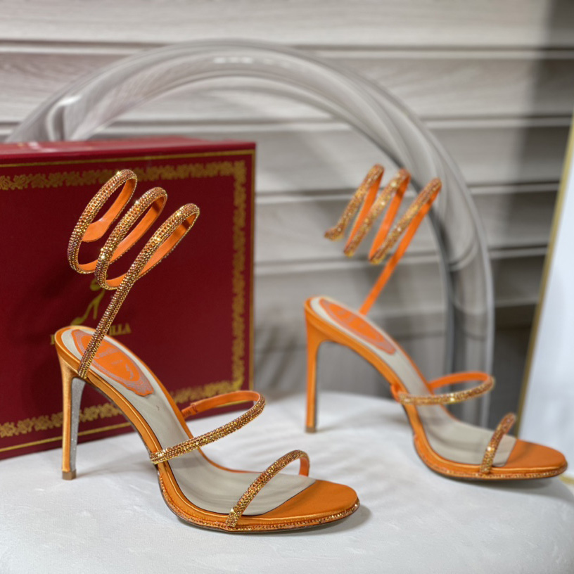 Rene Caovilla Cleo Crystal Orange Sandal - DesignerGu