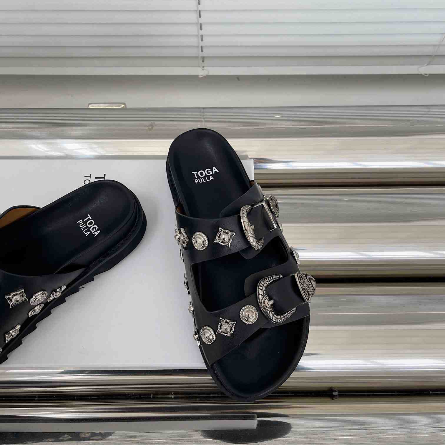 Toga Virilis Studded Leather Slides - DesignerGu