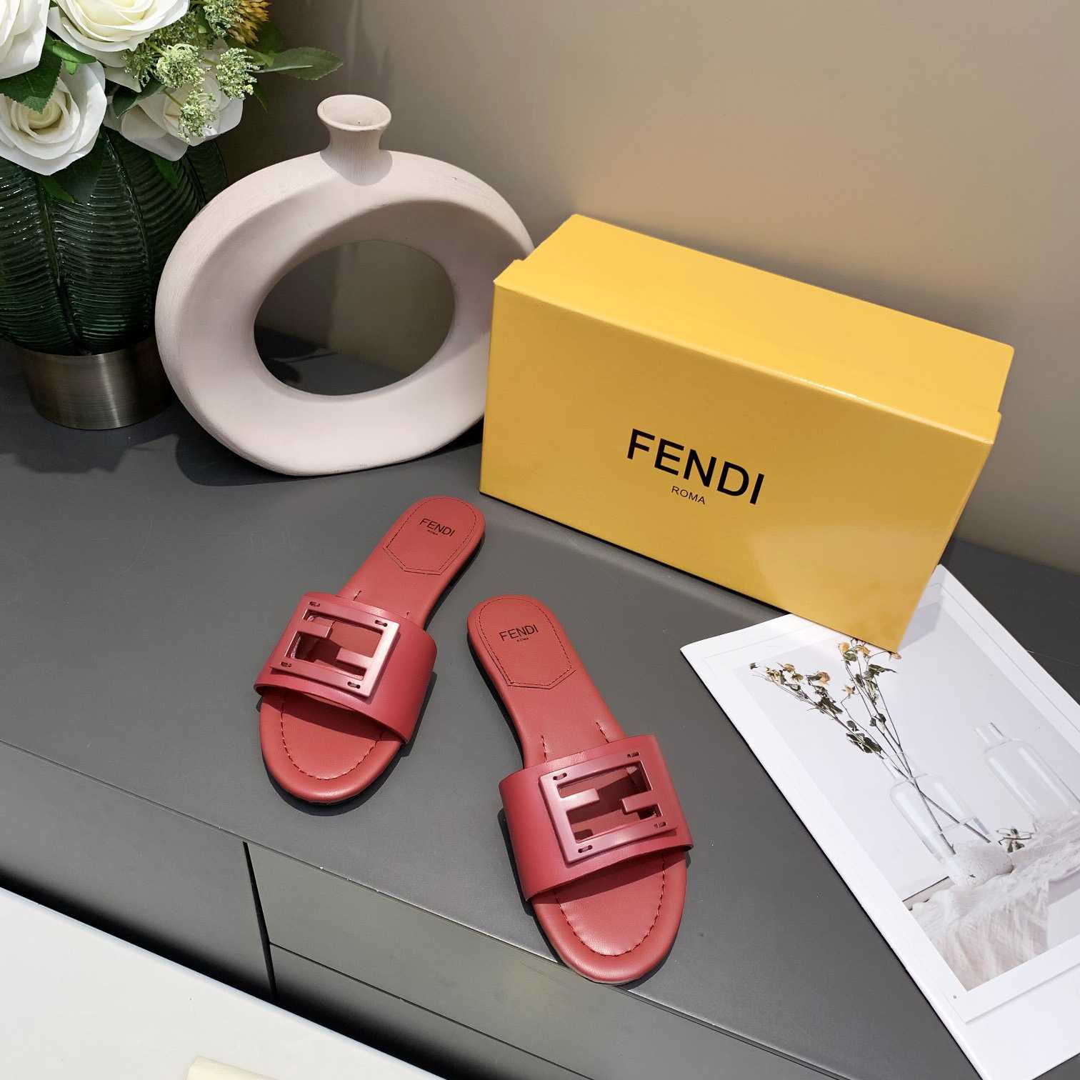 Fendi Signature Red Leather Slides - DesignerGu