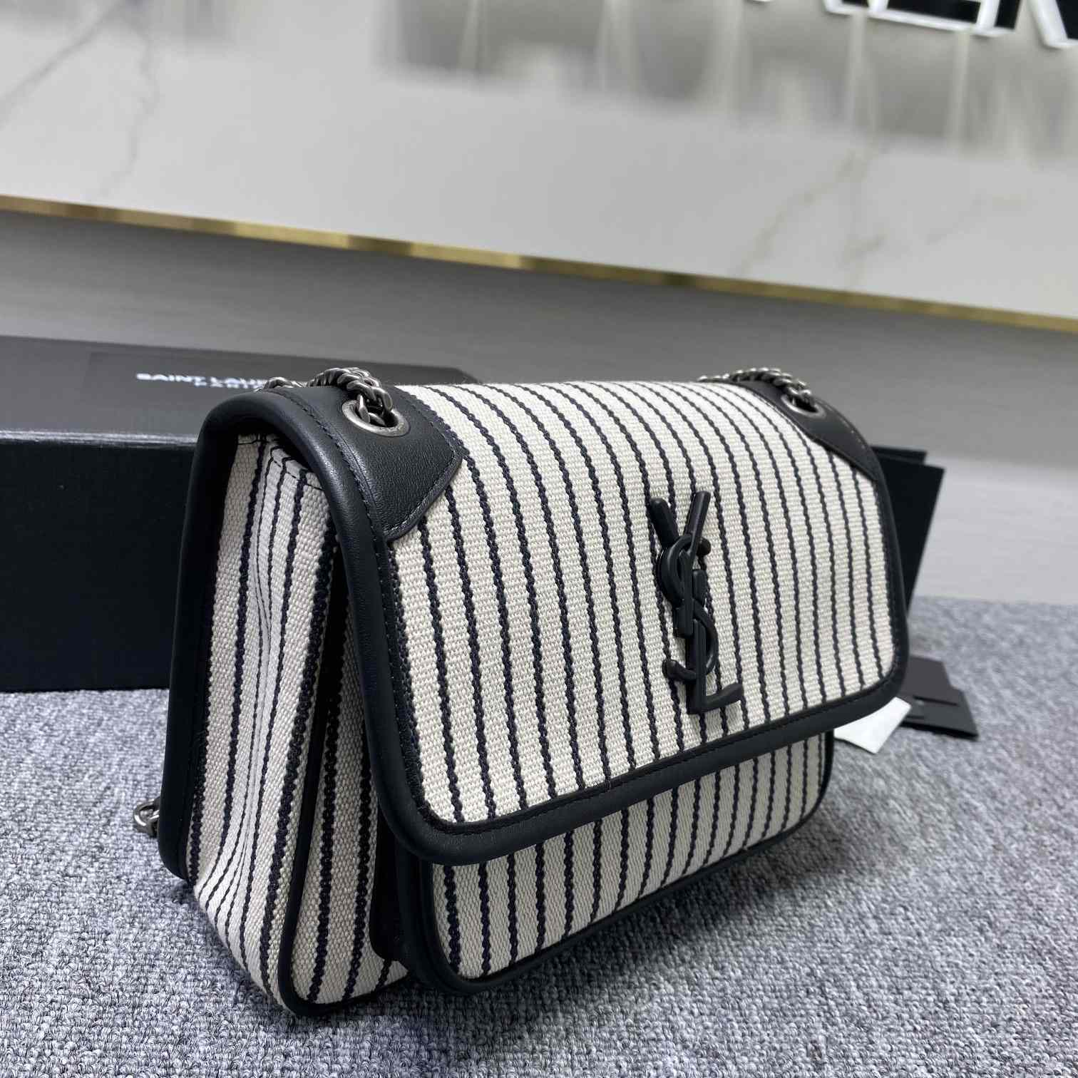 Saint Laurent Women's Niki Small Striped Canvas Shoulder Bag (22cm) - DesignerGu