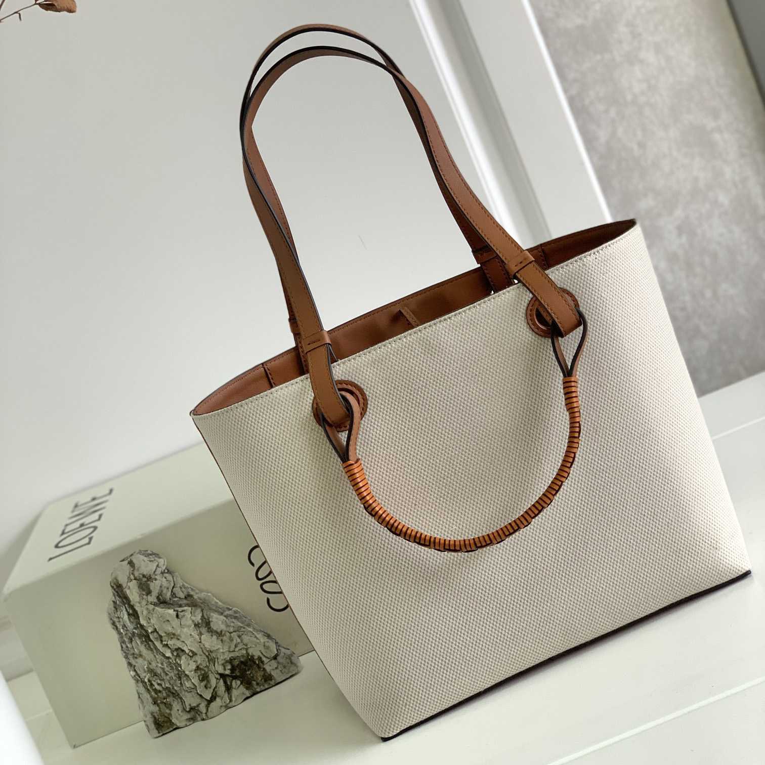 Loewe Small Anagram Tote Bag In Jacquard And Calfskin - DesignerGu