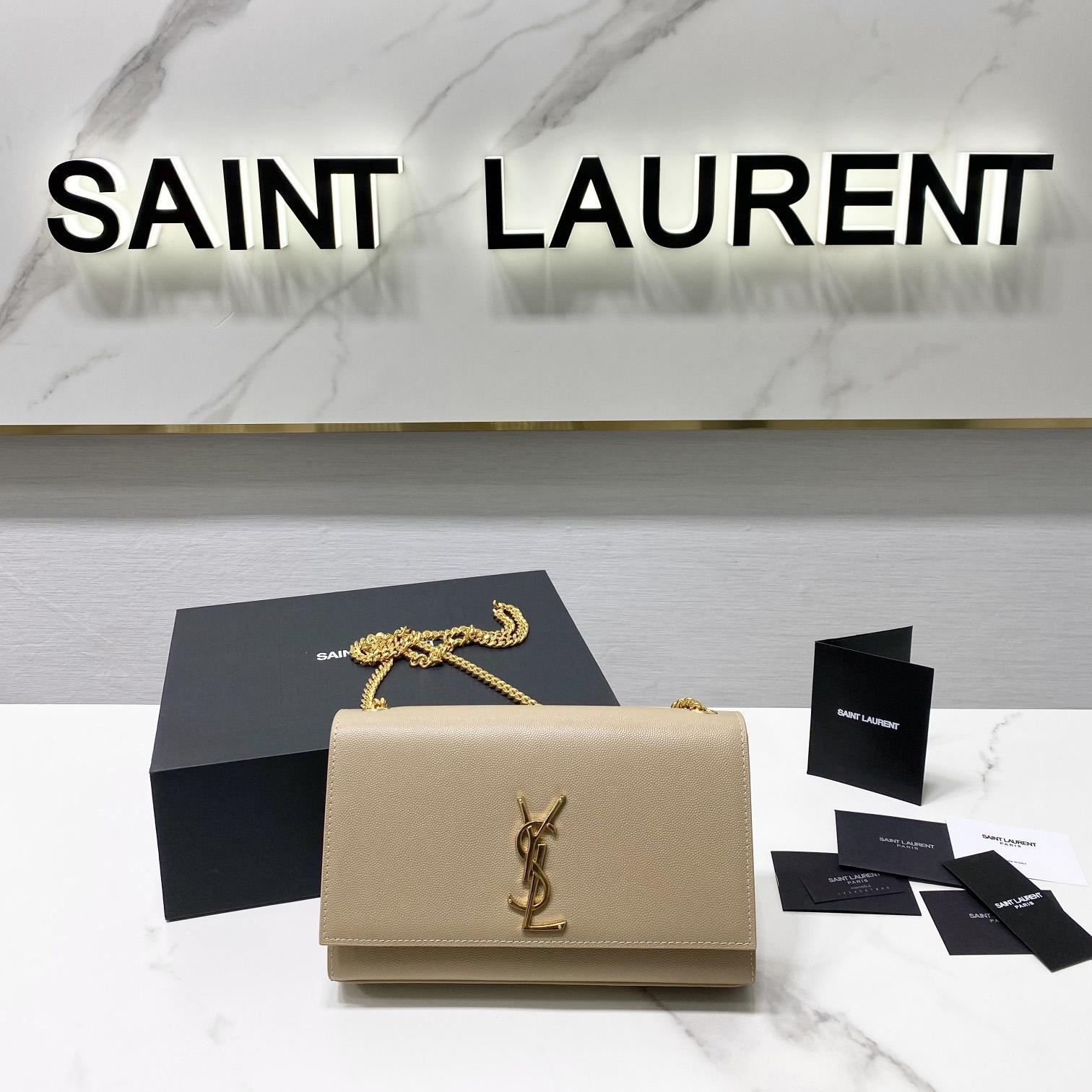 Saint Laurent Kate Medium Chain Bag In Grain De Poudre Embossed Leather - DesignerGu