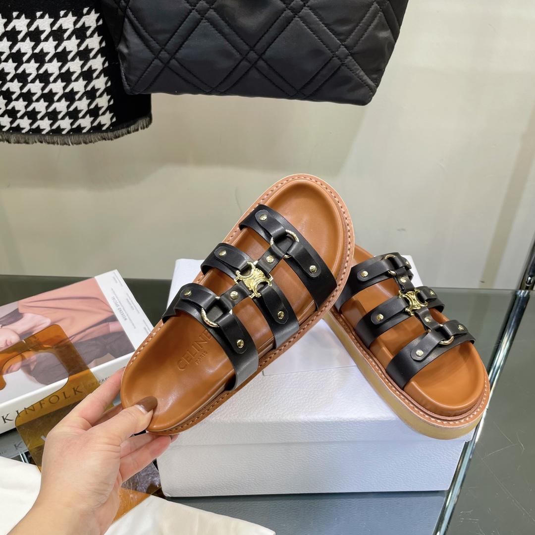 Celine Slides Tippi In Calfskin -  Vegetal Tanning - DesignerGu