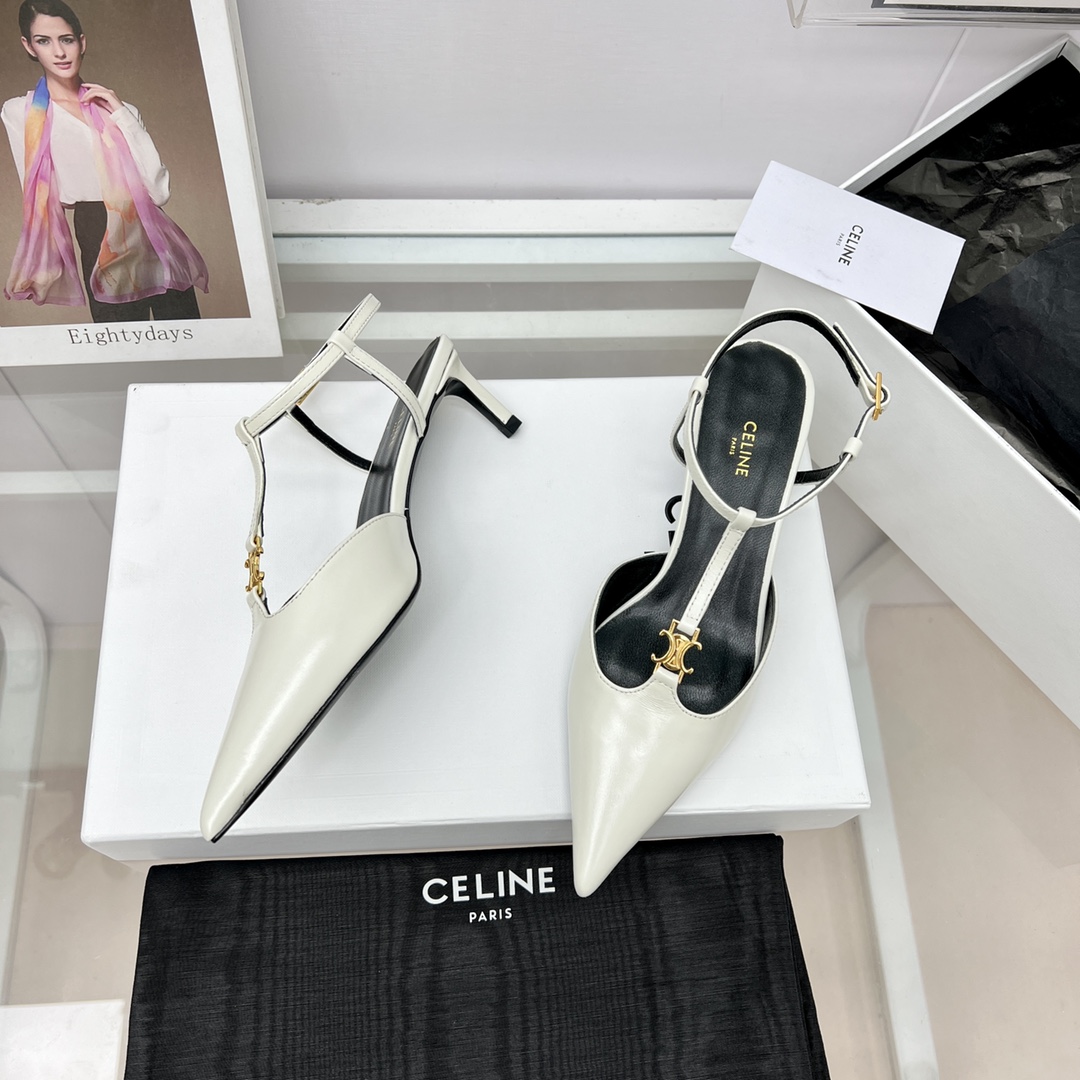 Celine Kitten With Triomphe T-Bar Strap In Calfskin  - DesignerGu