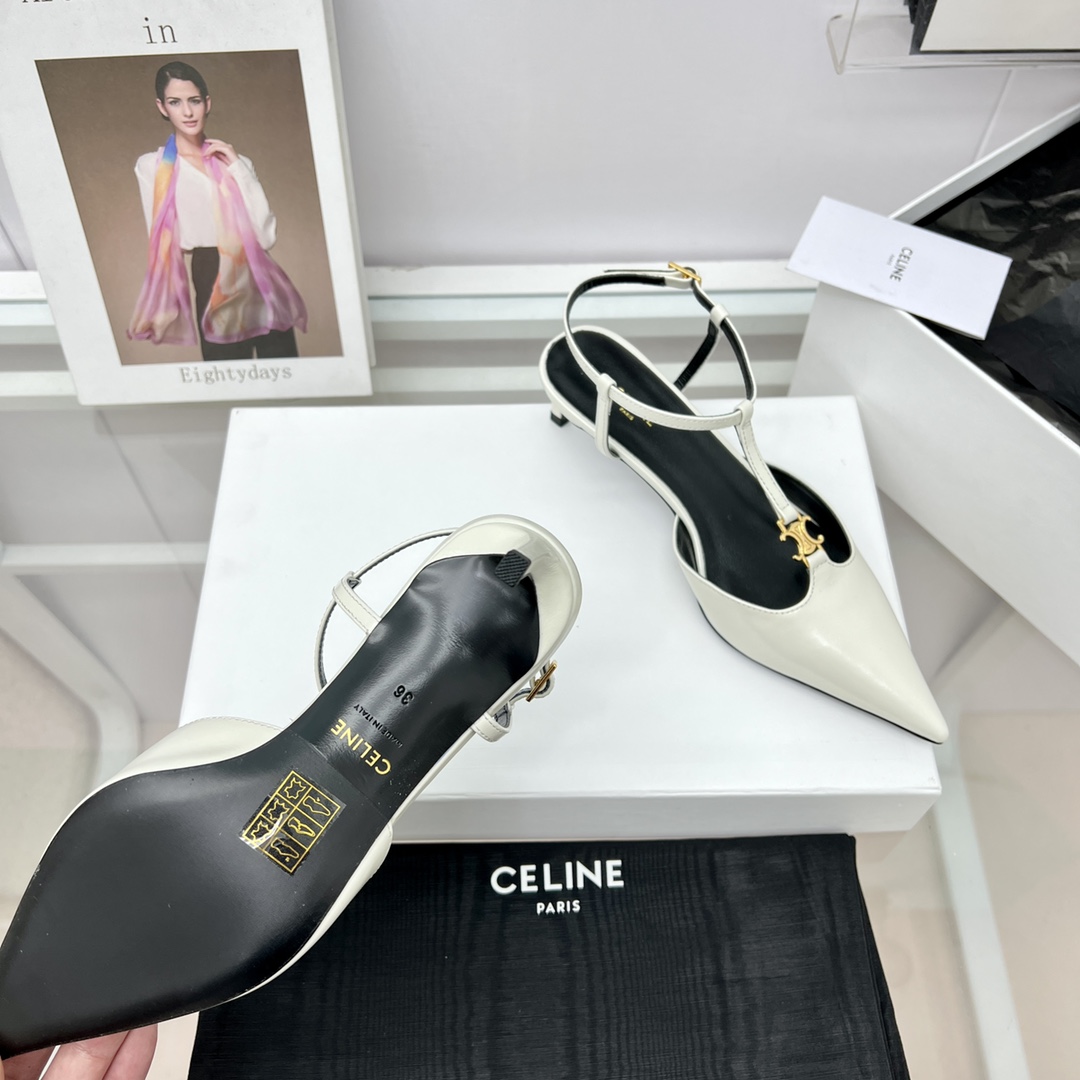 Celine Kitten With Triomphe T-Bar Strap In Calfskin  - DesignerGu