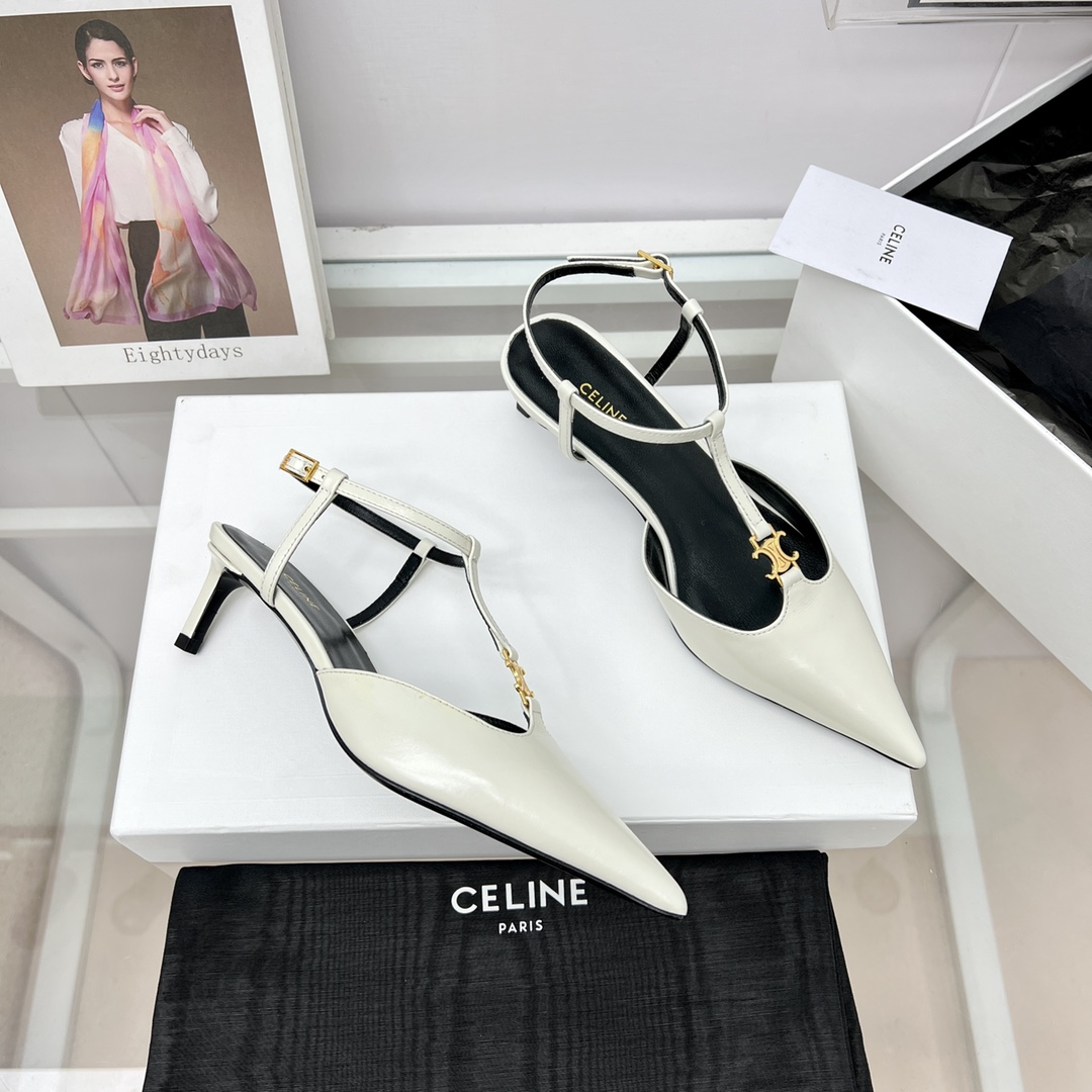 Celine Kitten With Triomphe T-Bar Strap In Calfskin  - DesignerGu