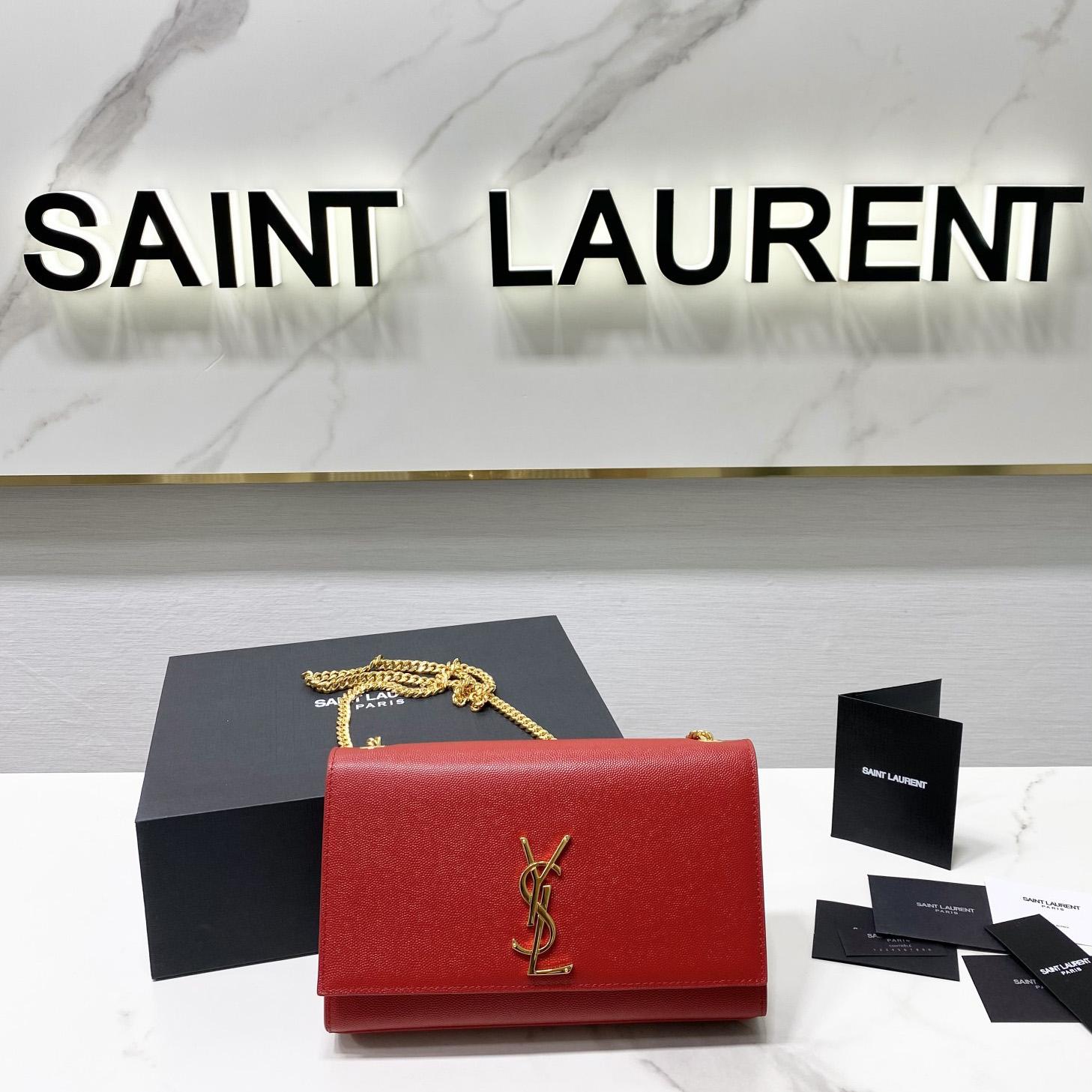 Saint Laurent Kate Medium Chain Bag In Grain De Poudre Embossed Leather - DesignerGu