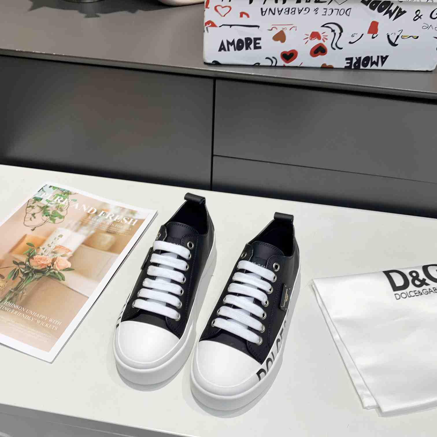 Dolce & Gabbana Calfskin Portofino Light Sneakers With Logo-Detailed Plate And Logo Print - DesignerGu