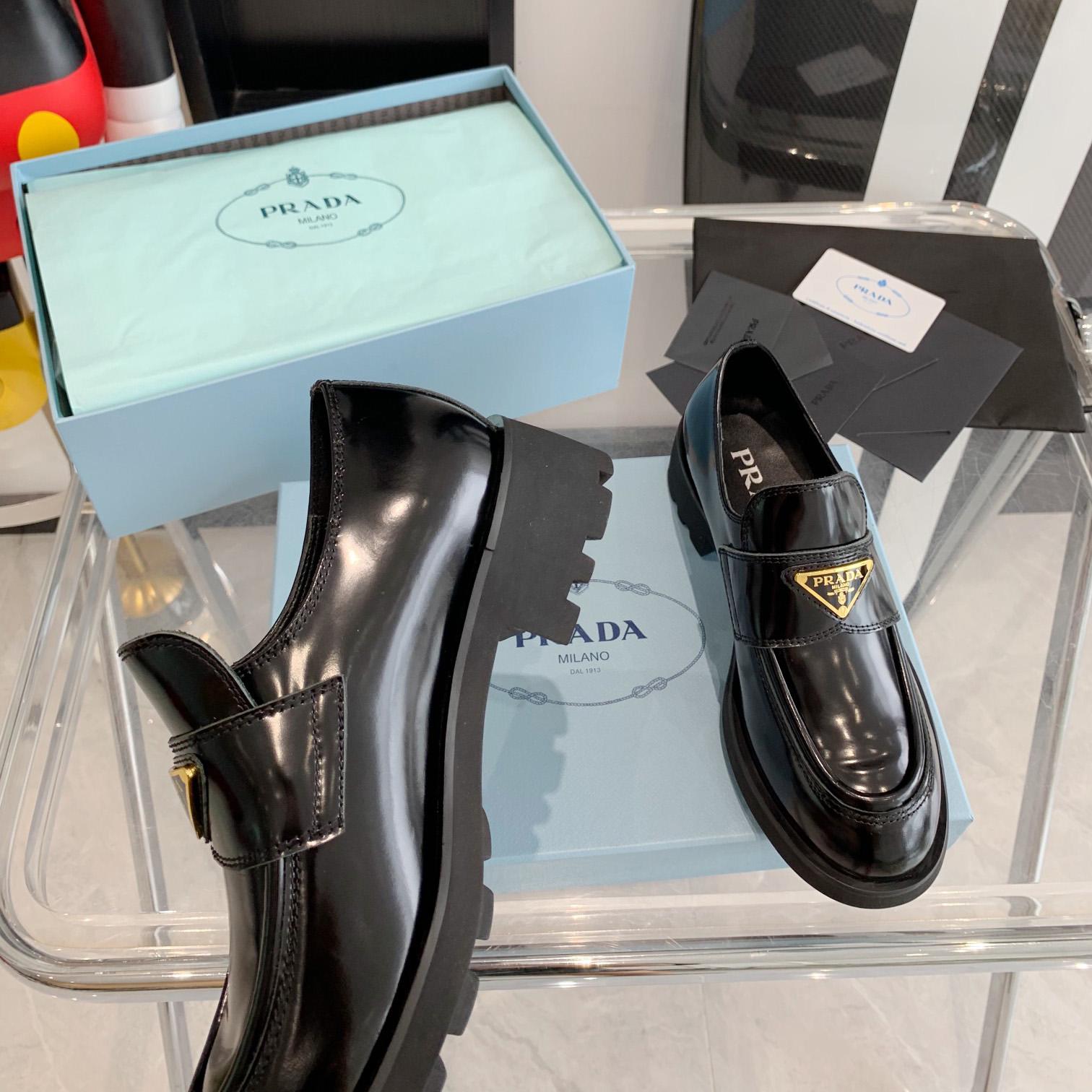 Prada Chocolate Brushed Leather Loafers - DesignerGu