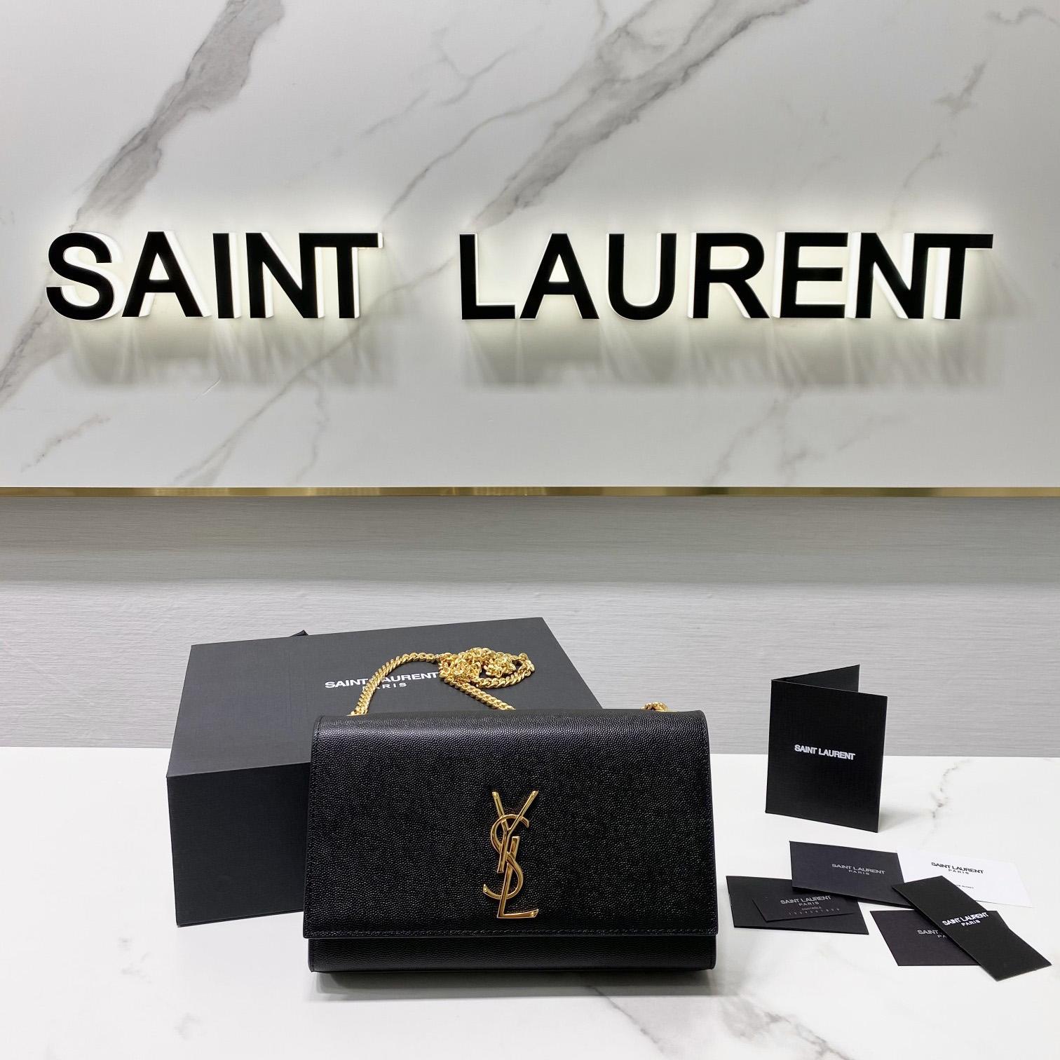 Saint Laurent Kate Medium Chain Bag In Grain De Poudre Embossed Leather - DesignerGu