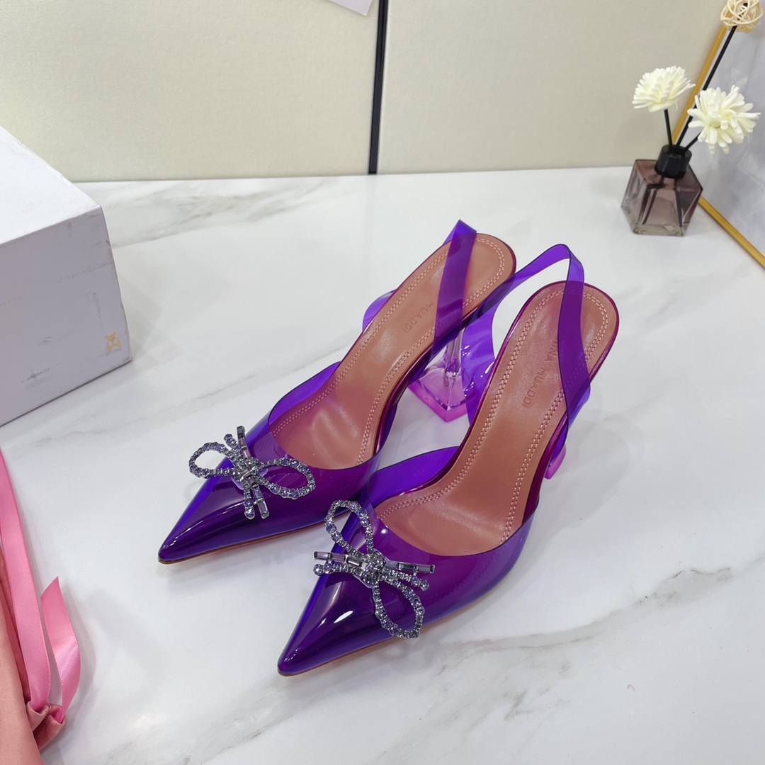 Amina Muaddi Rosie Clear Pointed Toe Pumps - DesignerGu