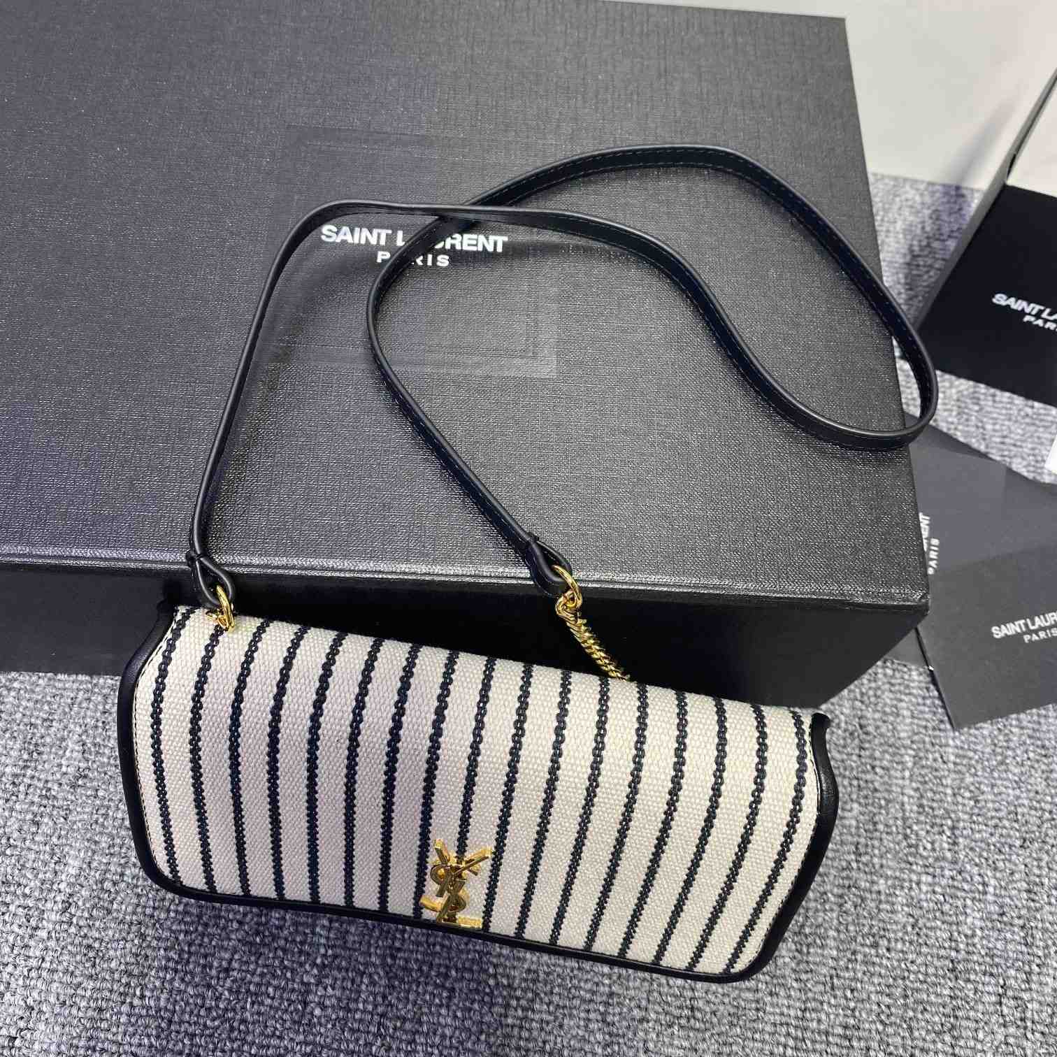 Saint Laurent Monogram Mini Striped-Canvas Cross-Body Bag (18x11x2cm) - DesignerGu