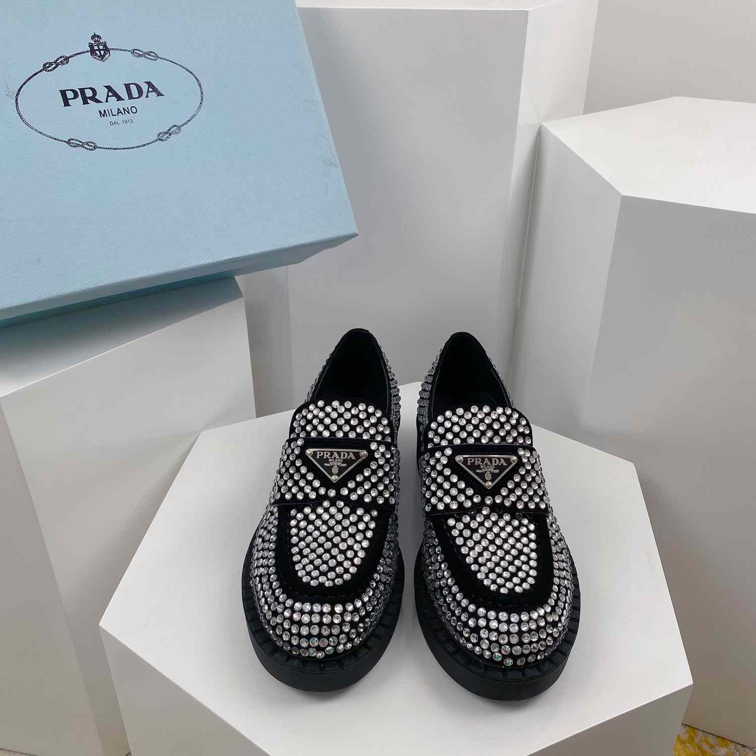 Prada Satin Loafers With Crystals - DesignerGu