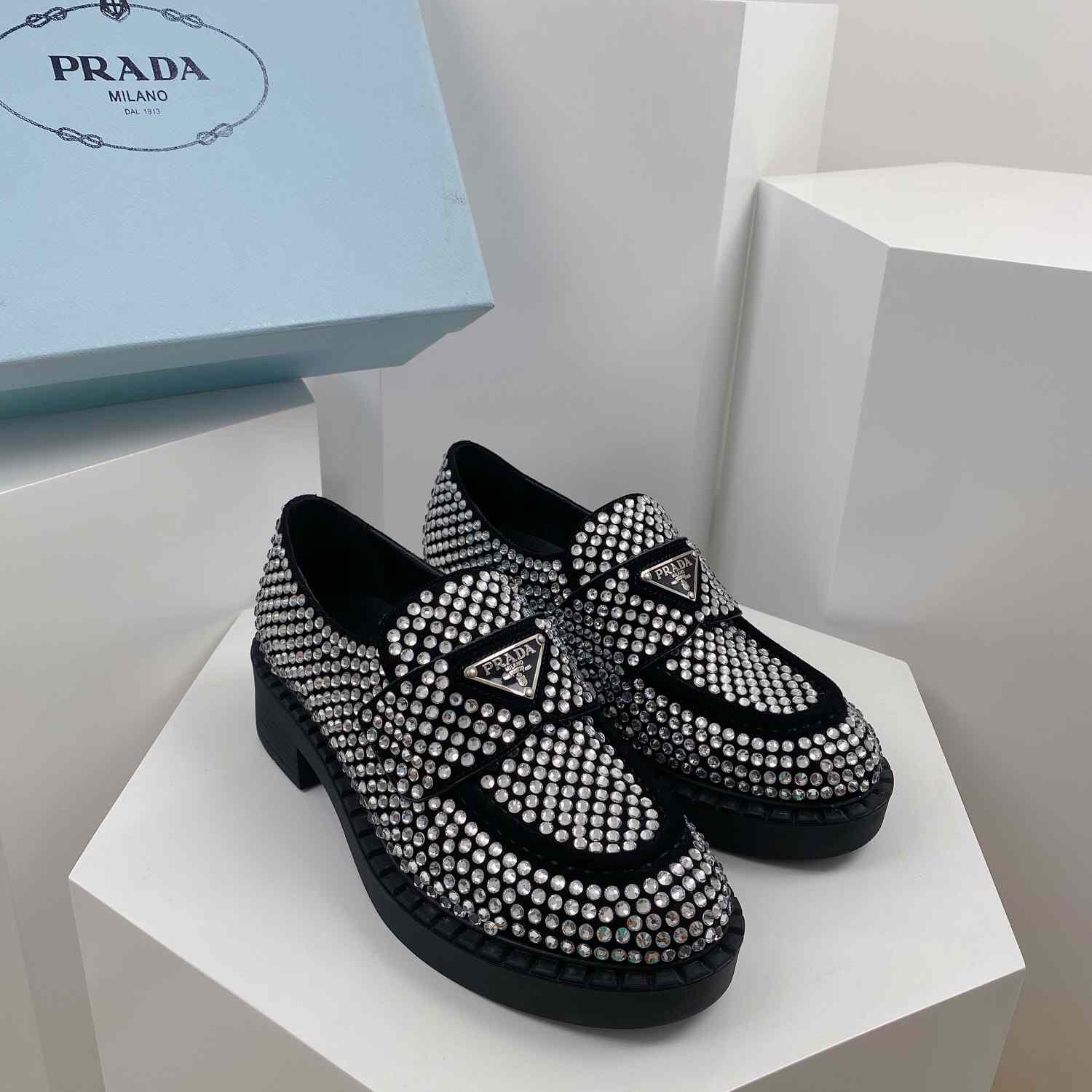 Prada Satin Loafers With Crystals - DesignerGu