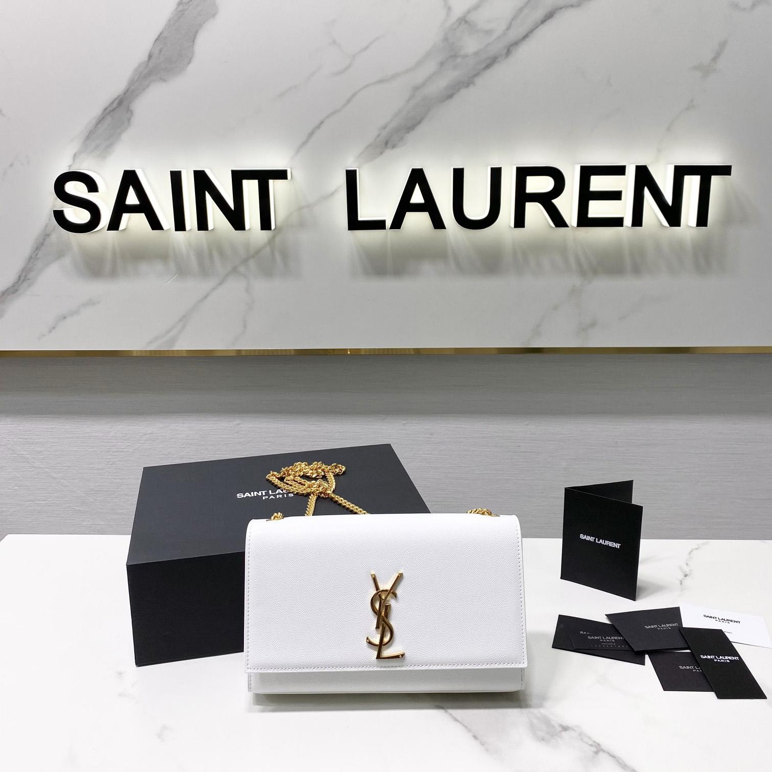 Saint Laurent Kate Medium Chain Bag In Grain De Poudre Embossed Leather - DesignerGu