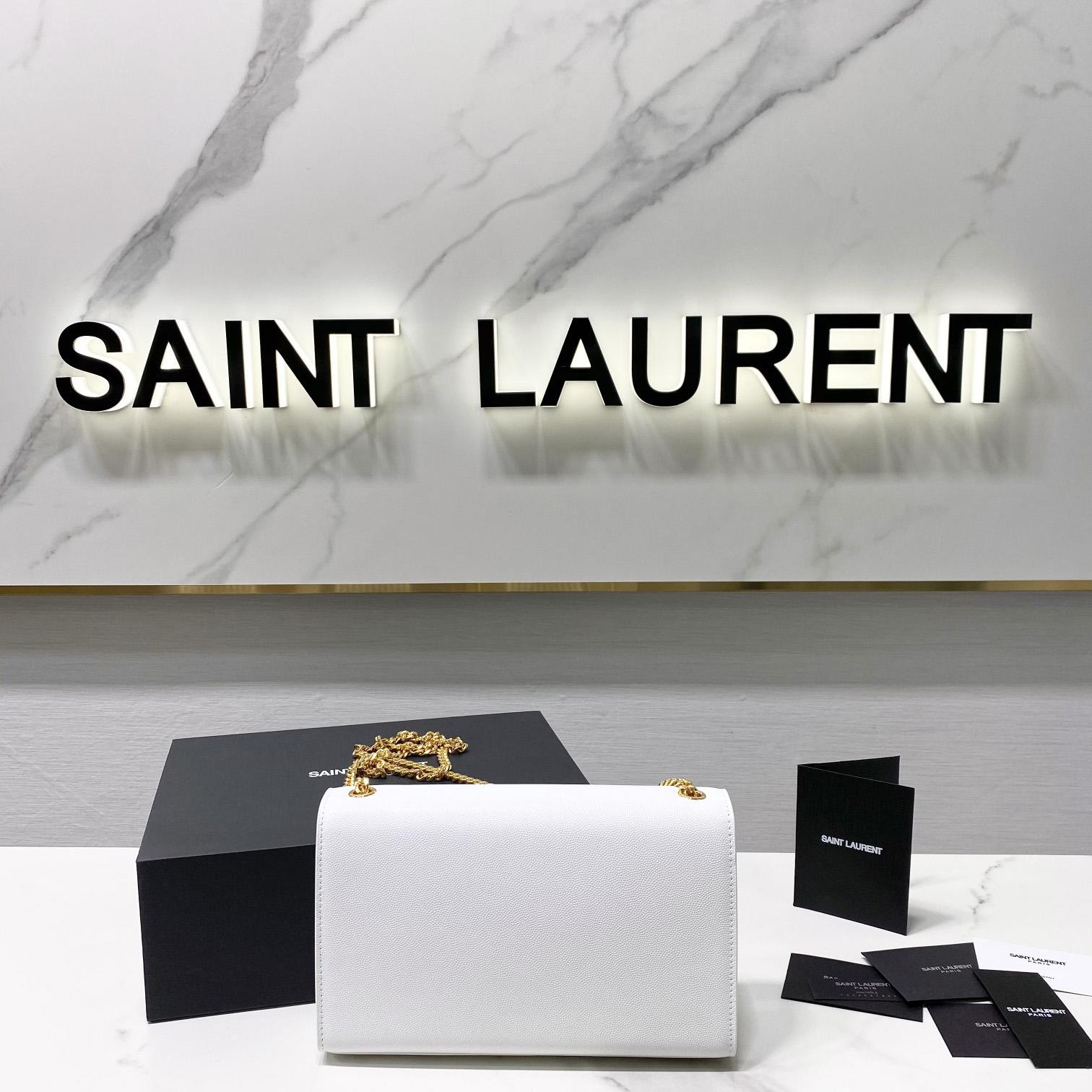 Saint Laurent Kate Medium Chain Bag In Grain De Poudre Embossed Leather - DesignerGu