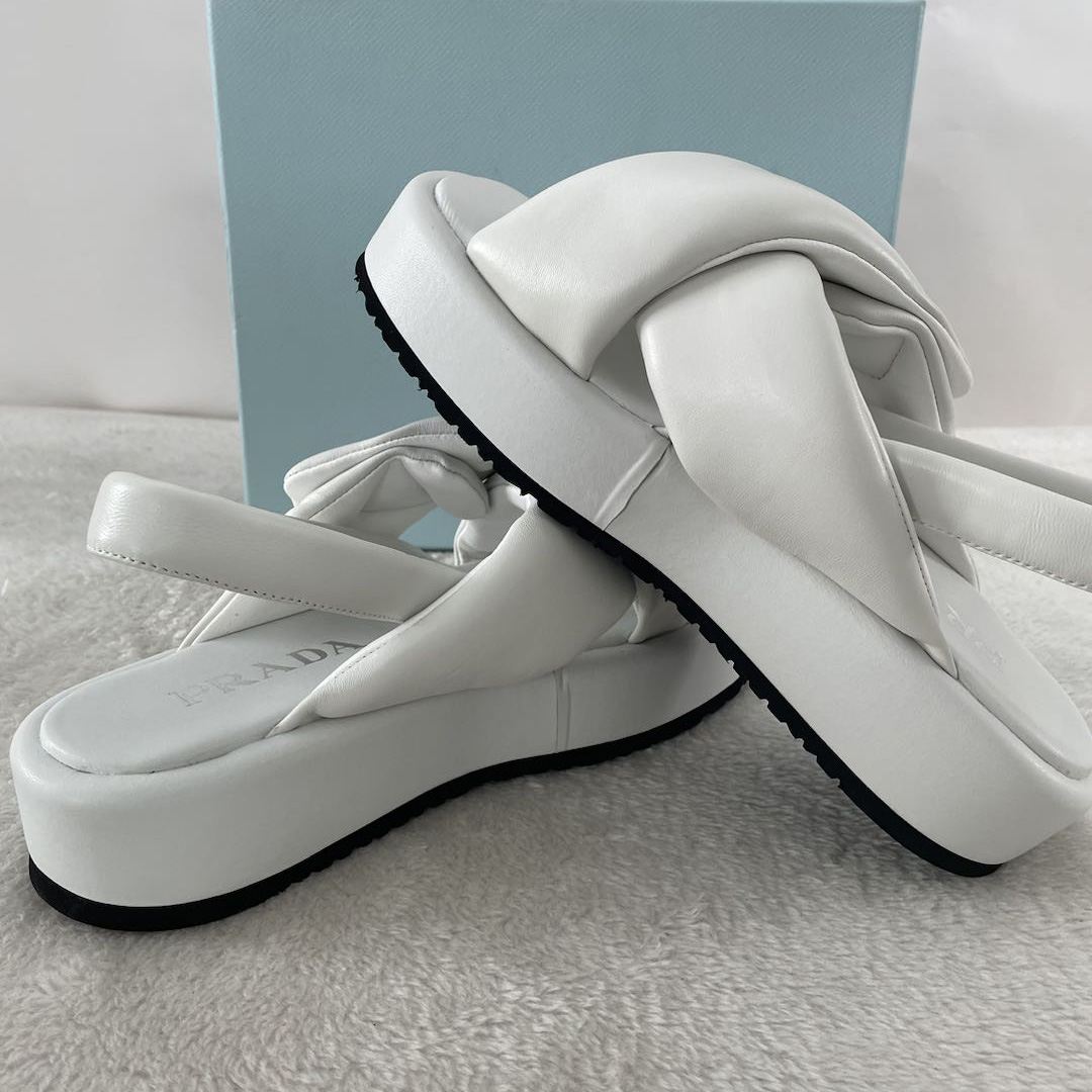 Prada Soft Padded Nappa Leather Wedge Sandals - DesignerGu