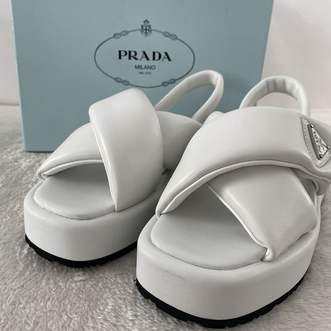 Prada Soft Padded Nappa Leather Wedge Sandals - DesignerGu