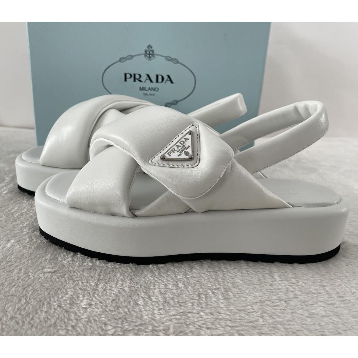 Prada Soft Padded Nappa Leather Wedge Sandals - DesignerGu