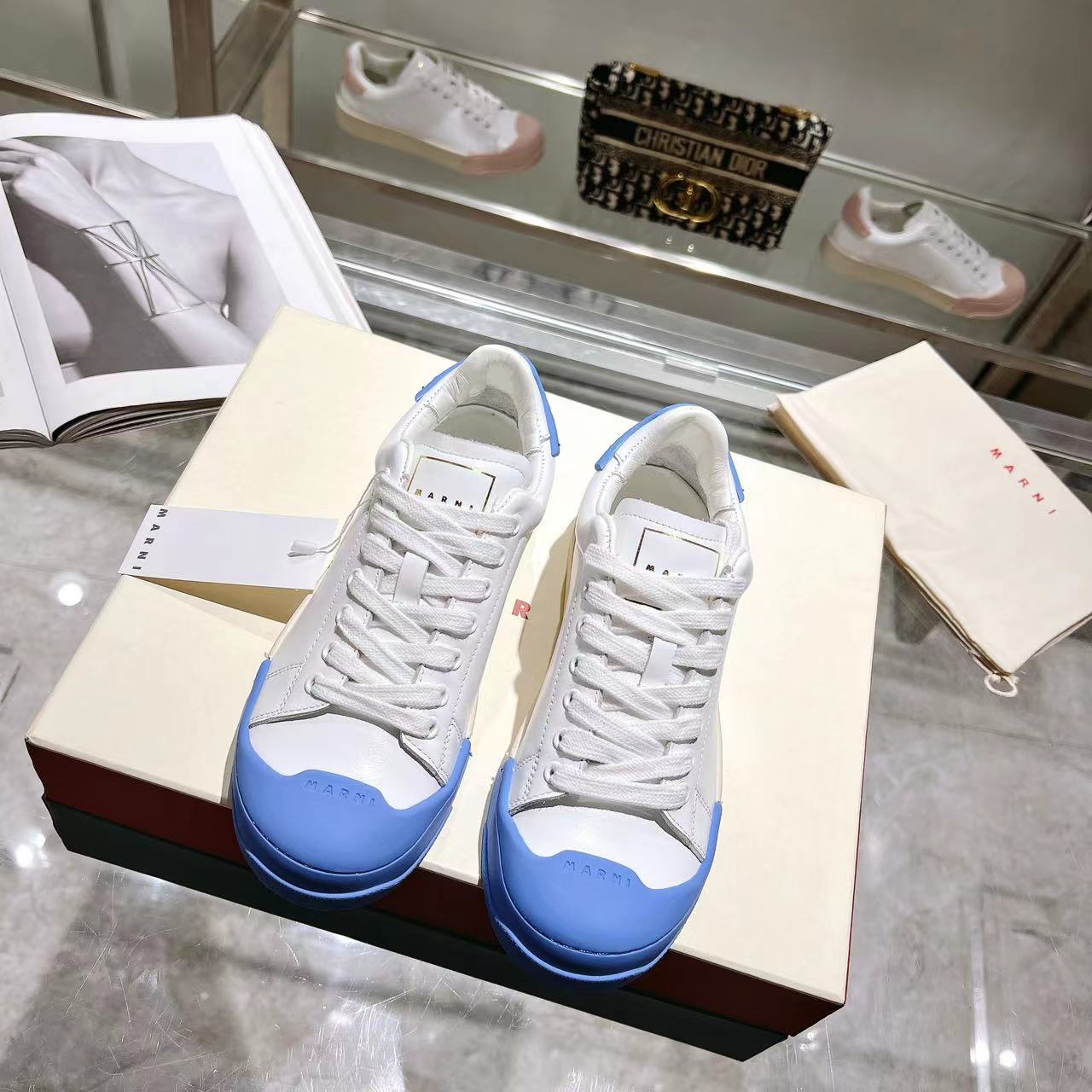 Marni Dada Bumper Sneaker In White And Blue Leather - DesignerGu