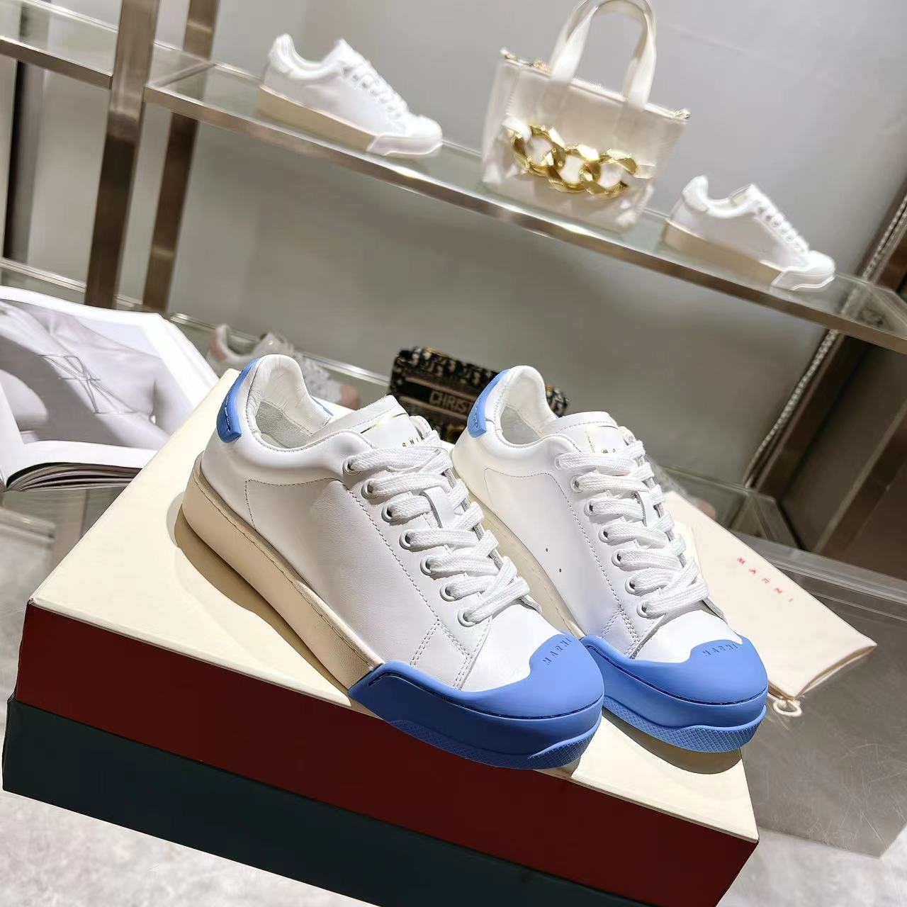 Marni Dada Bumper Sneaker In White And Blue Leather - DesignerGu