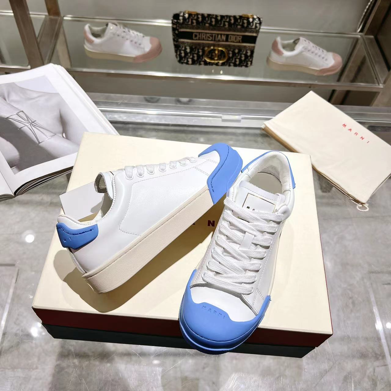 Marni Dada Bumper Sneaker In White And Blue Leather - DesignerGu